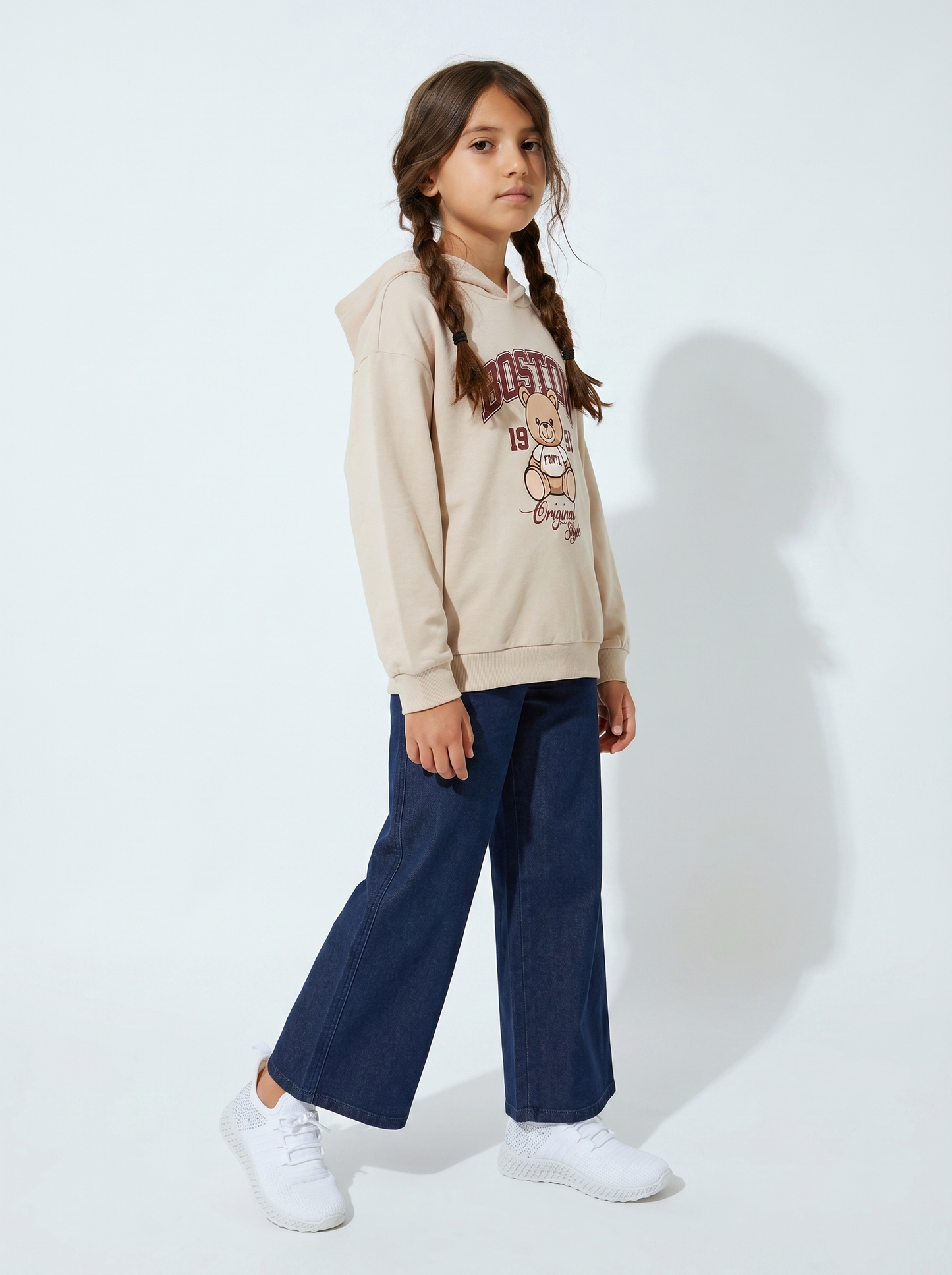 Cotton hoodie with print - Beige