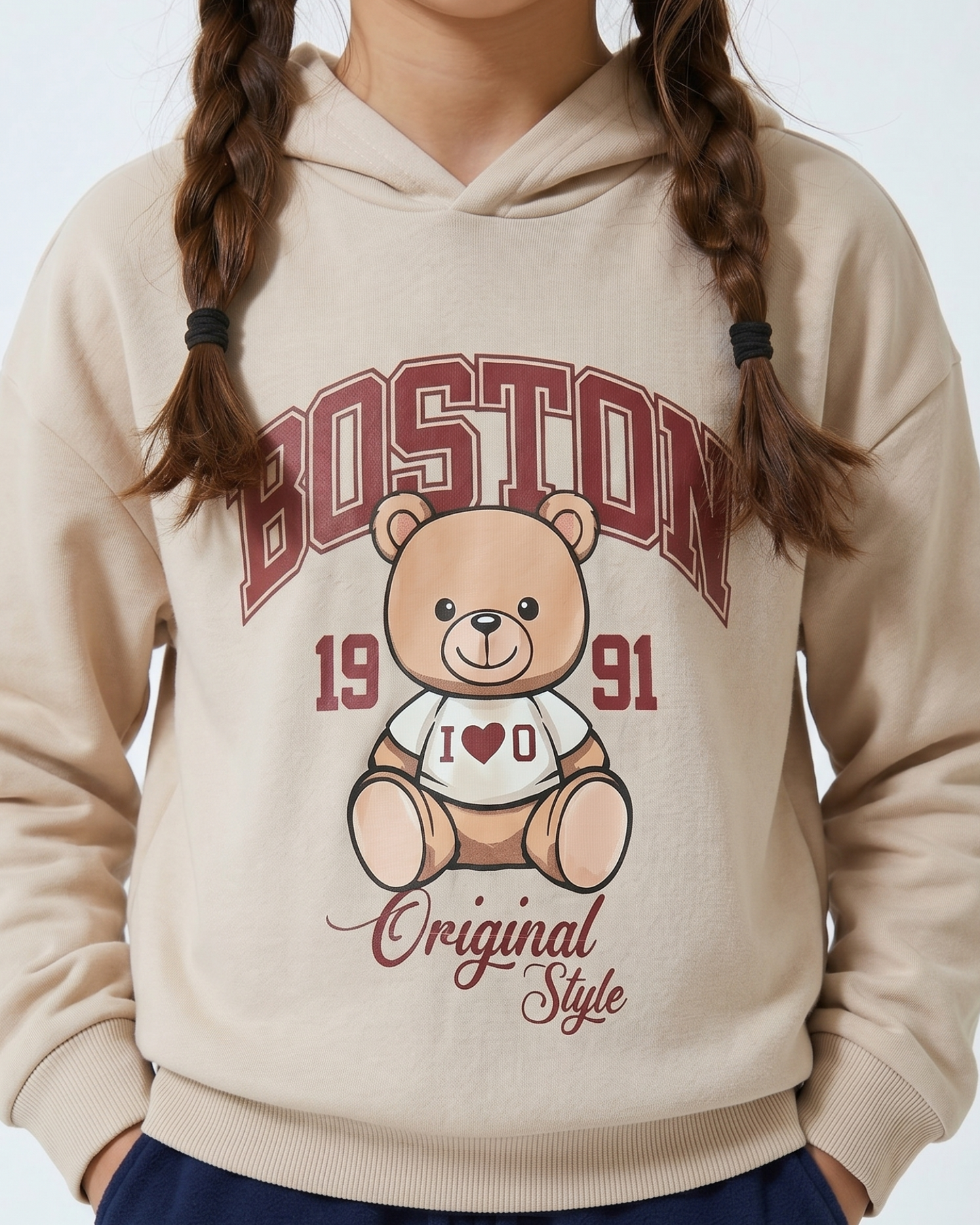 Cotton hoodie with print - Beige
