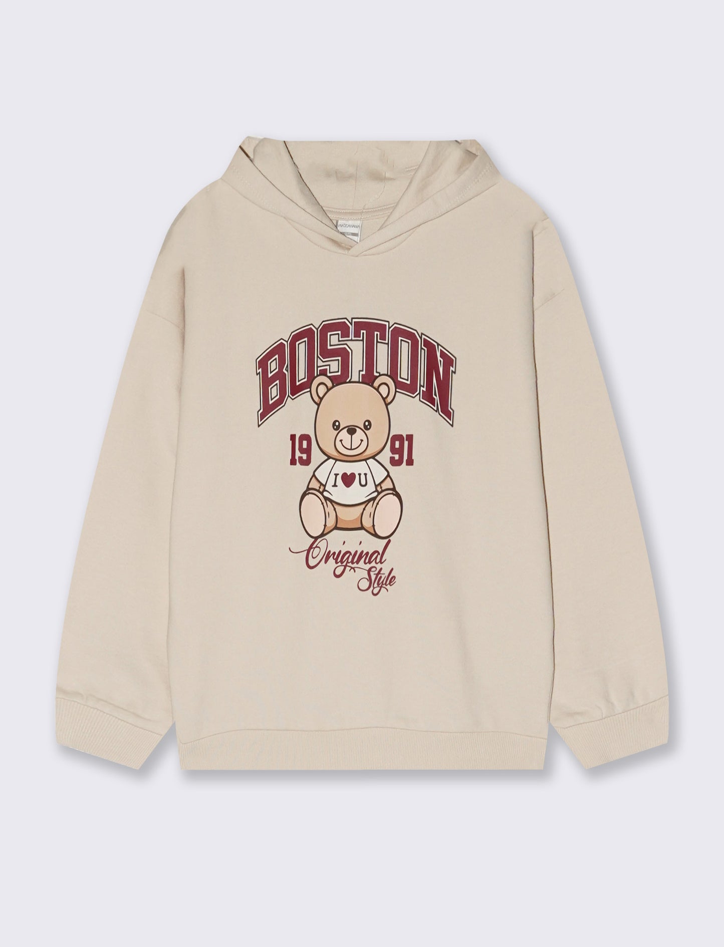 Cotton hoodie with print - Beige