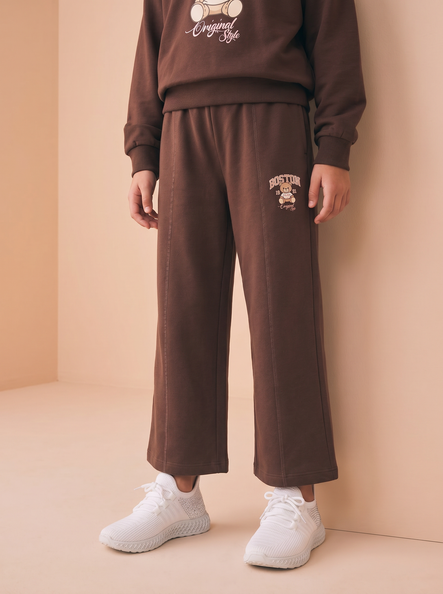 Pantafitness Jogger in Cotone per Bambina - Marrone cioccolato