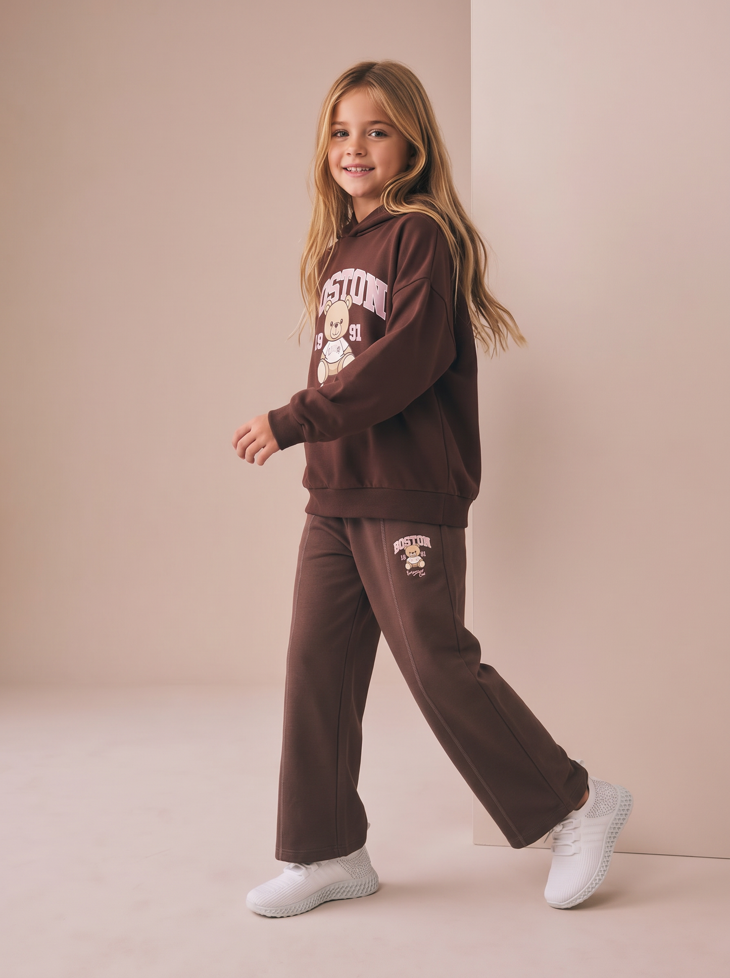 Pantafitness Jogger in Cotone per Bambina - Marrone cioccolato