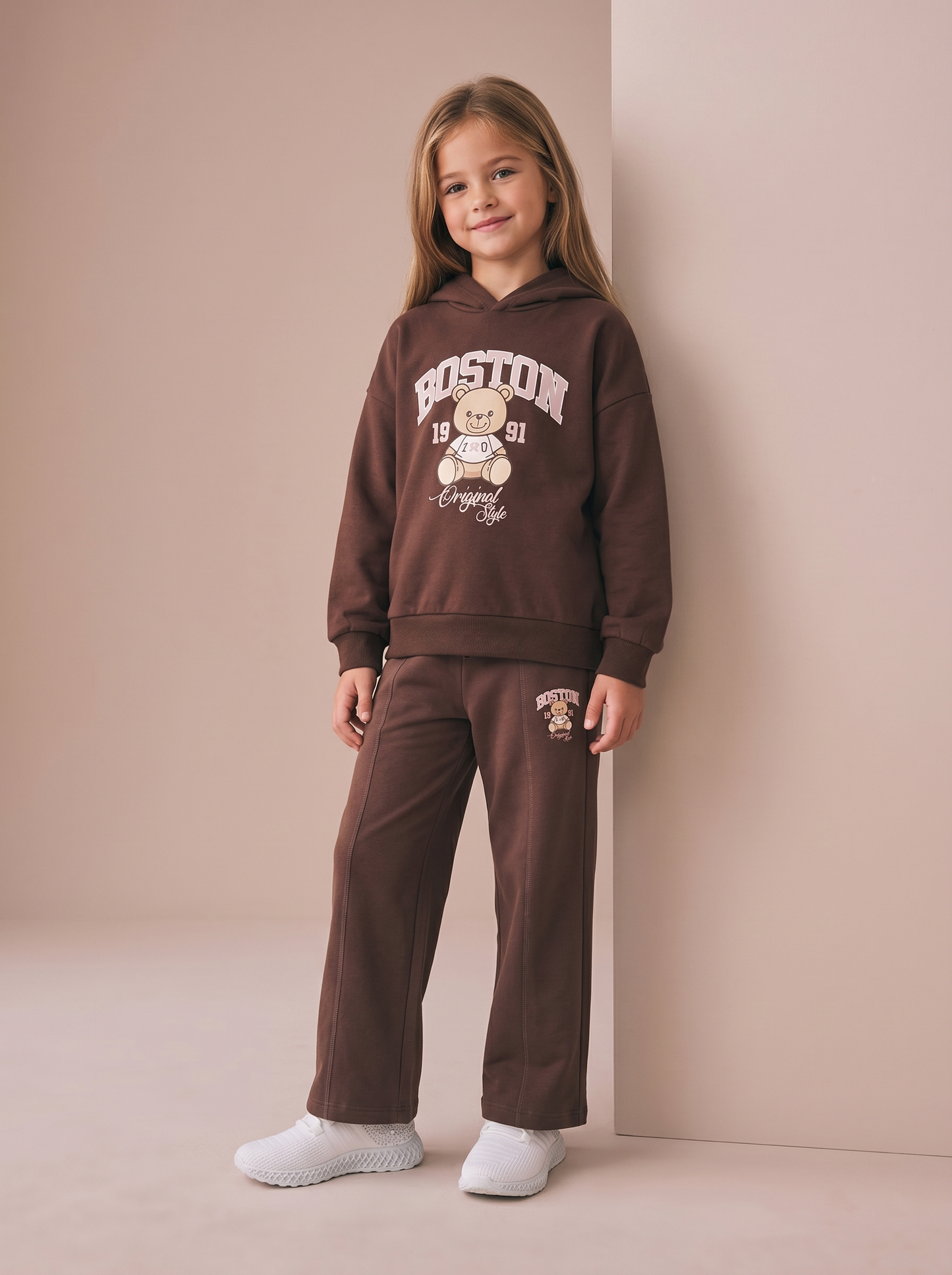 Pantafitness Jogger in Cotone per Bambina - Marrone cioccolato