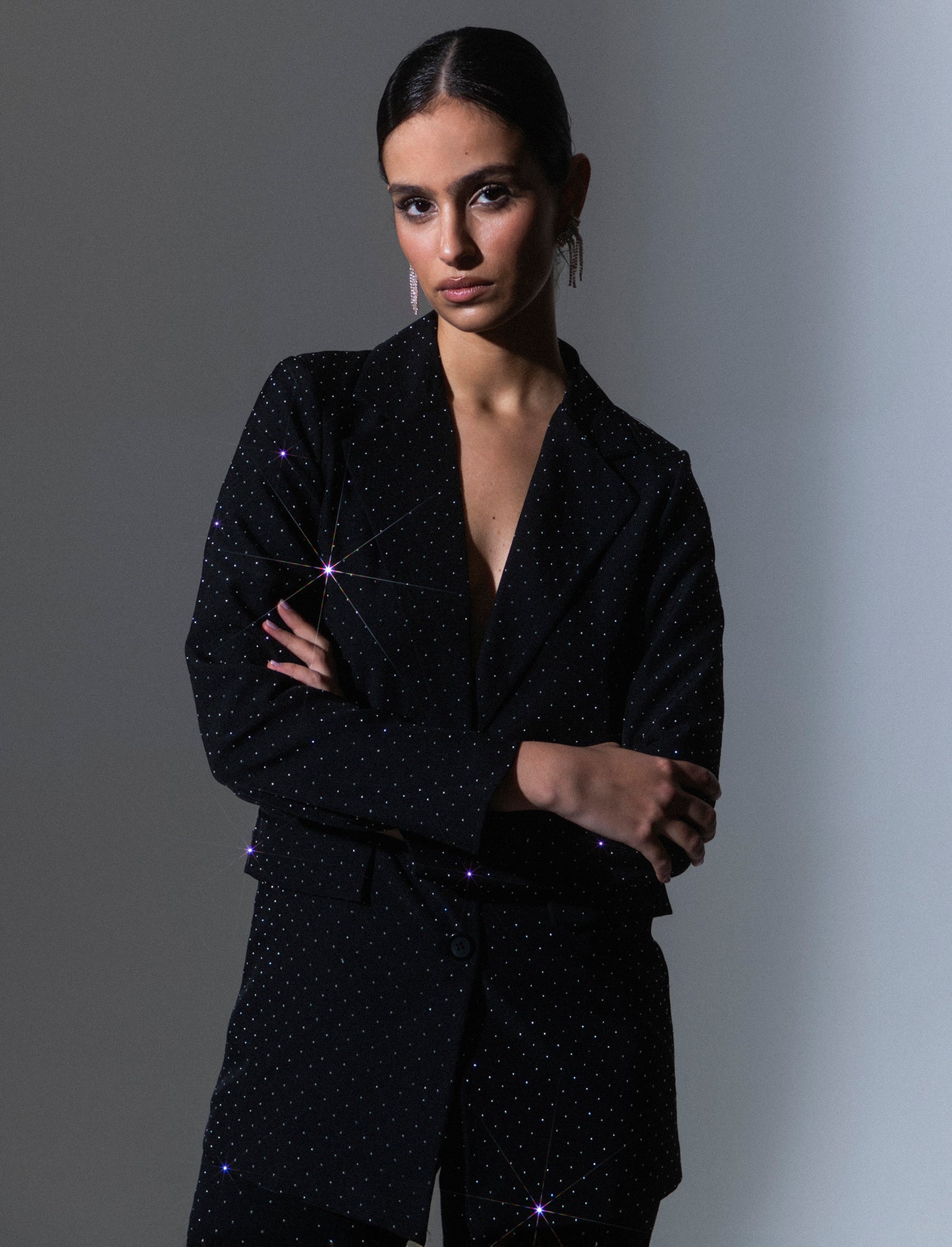 Giacca over con strass - Nero