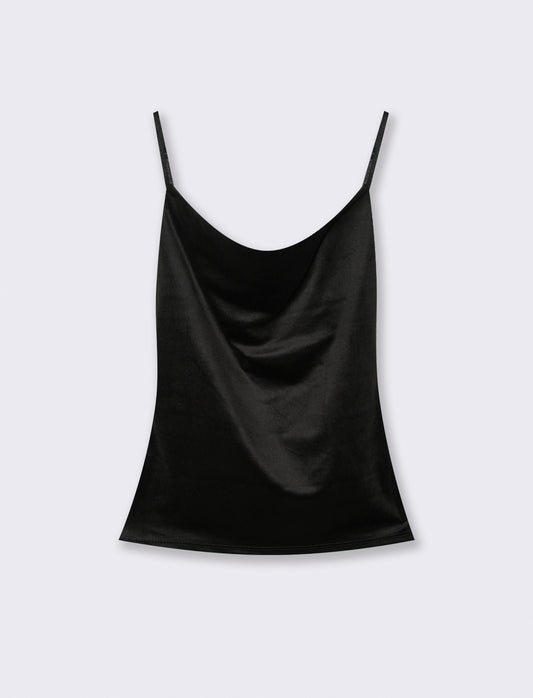 Top con bretelle in ciniglia - Nero