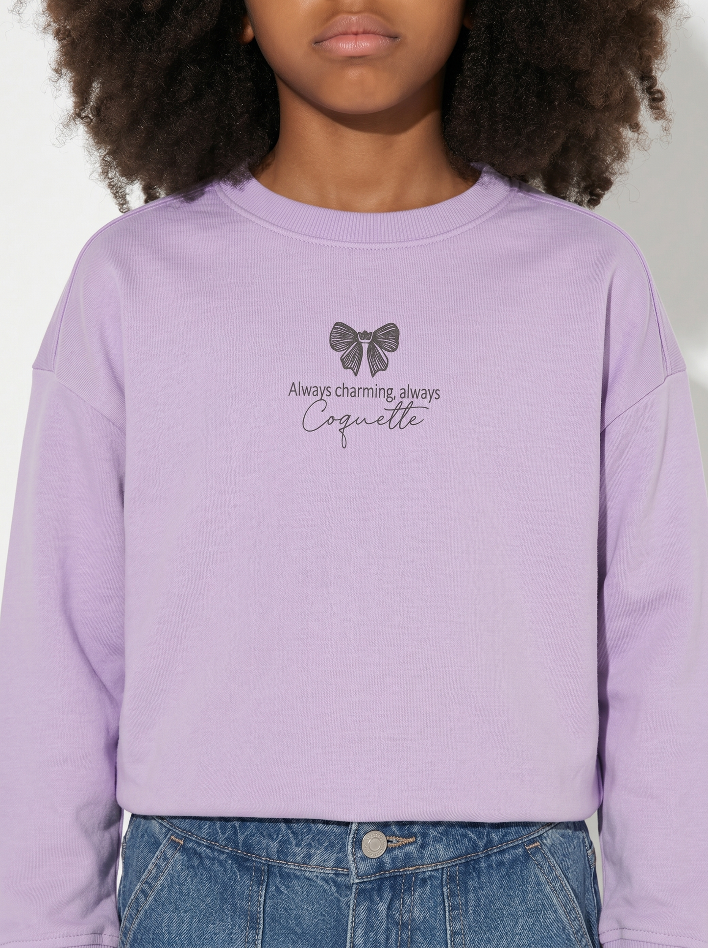 Long Sleeve Crewneck Sweatshirt with Print - Purple