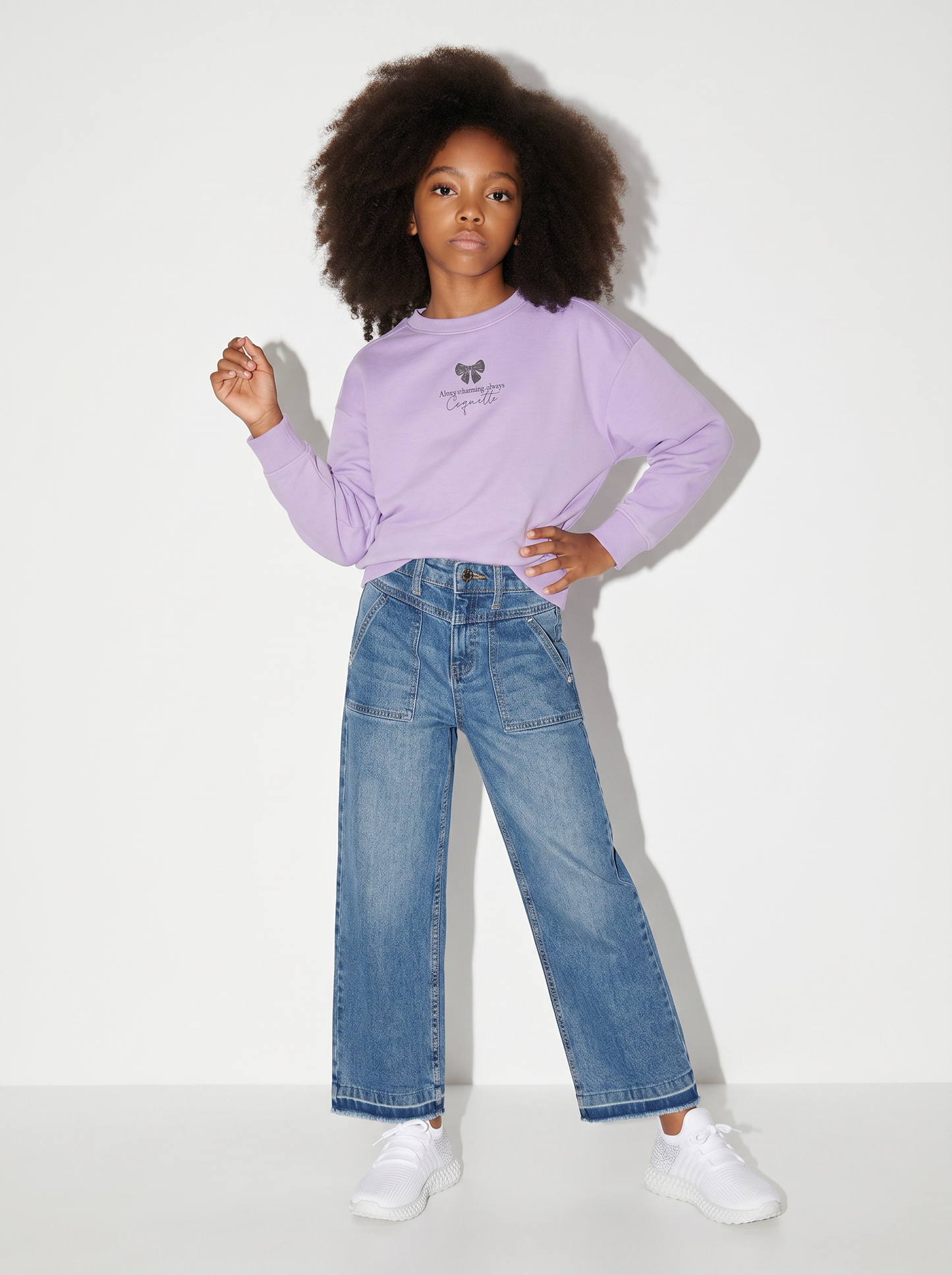 Long Sleeve Crewneck Sweatshirt with Print - Purple