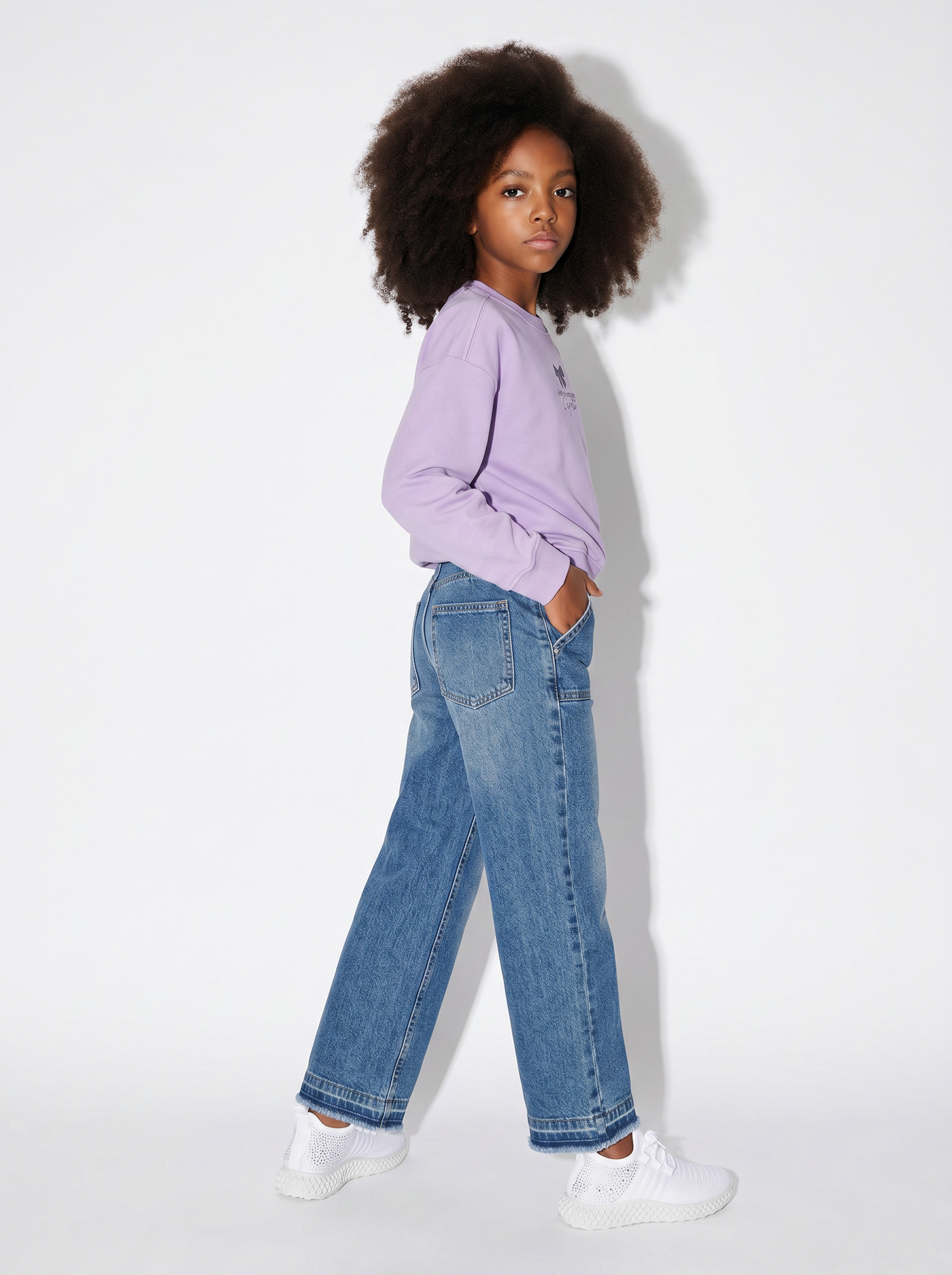Long Sleeve Crewneck Sweatshirt with Print - Purple