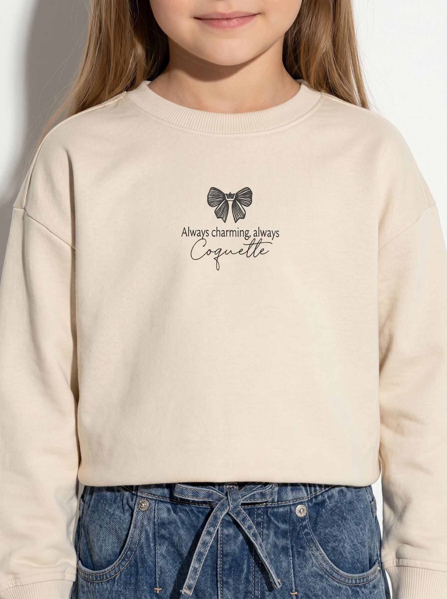 Felpa girocollo manica lunga con stampa - Beige