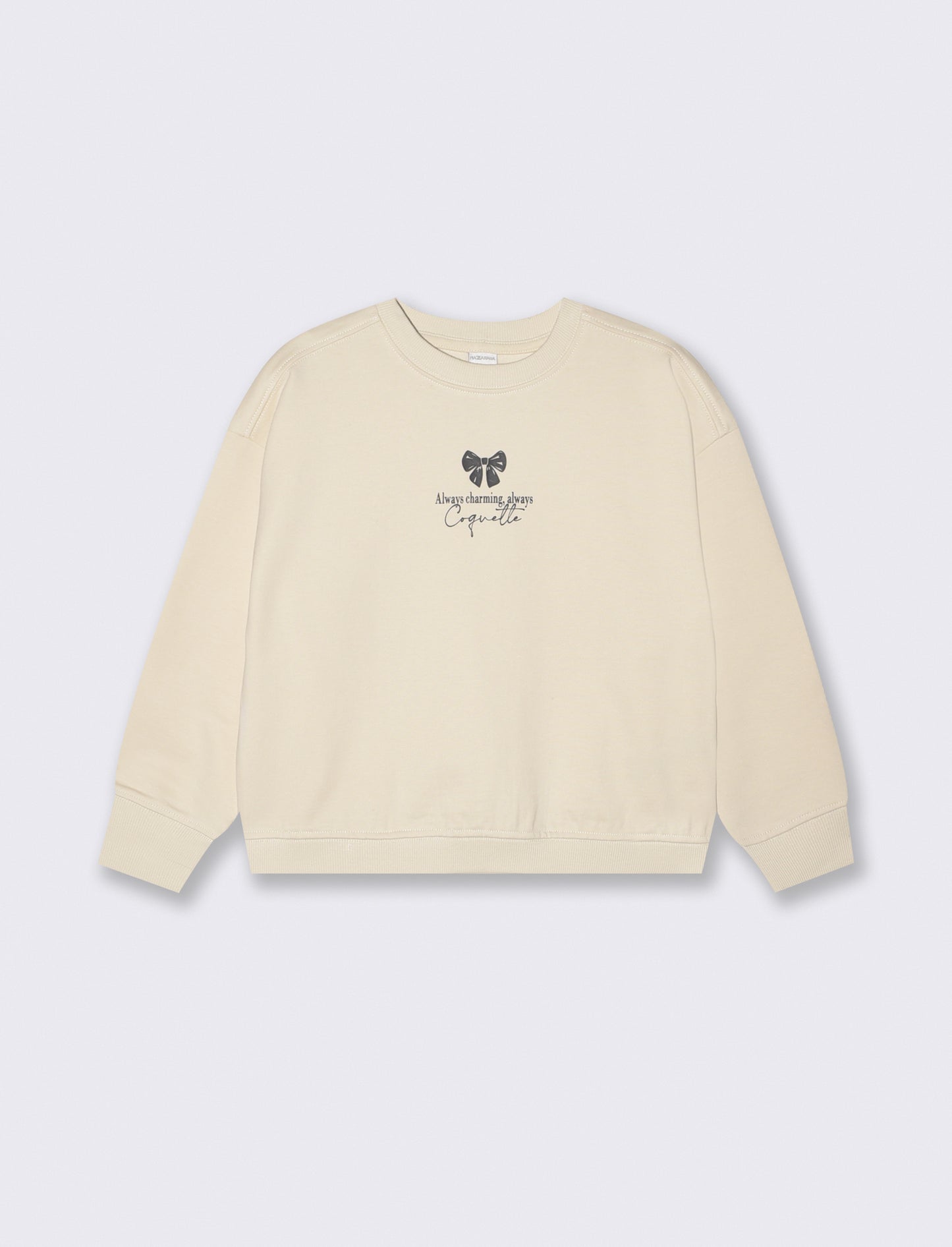 Long Sleeve Crewneck Sweatshirt with Print - Beige
