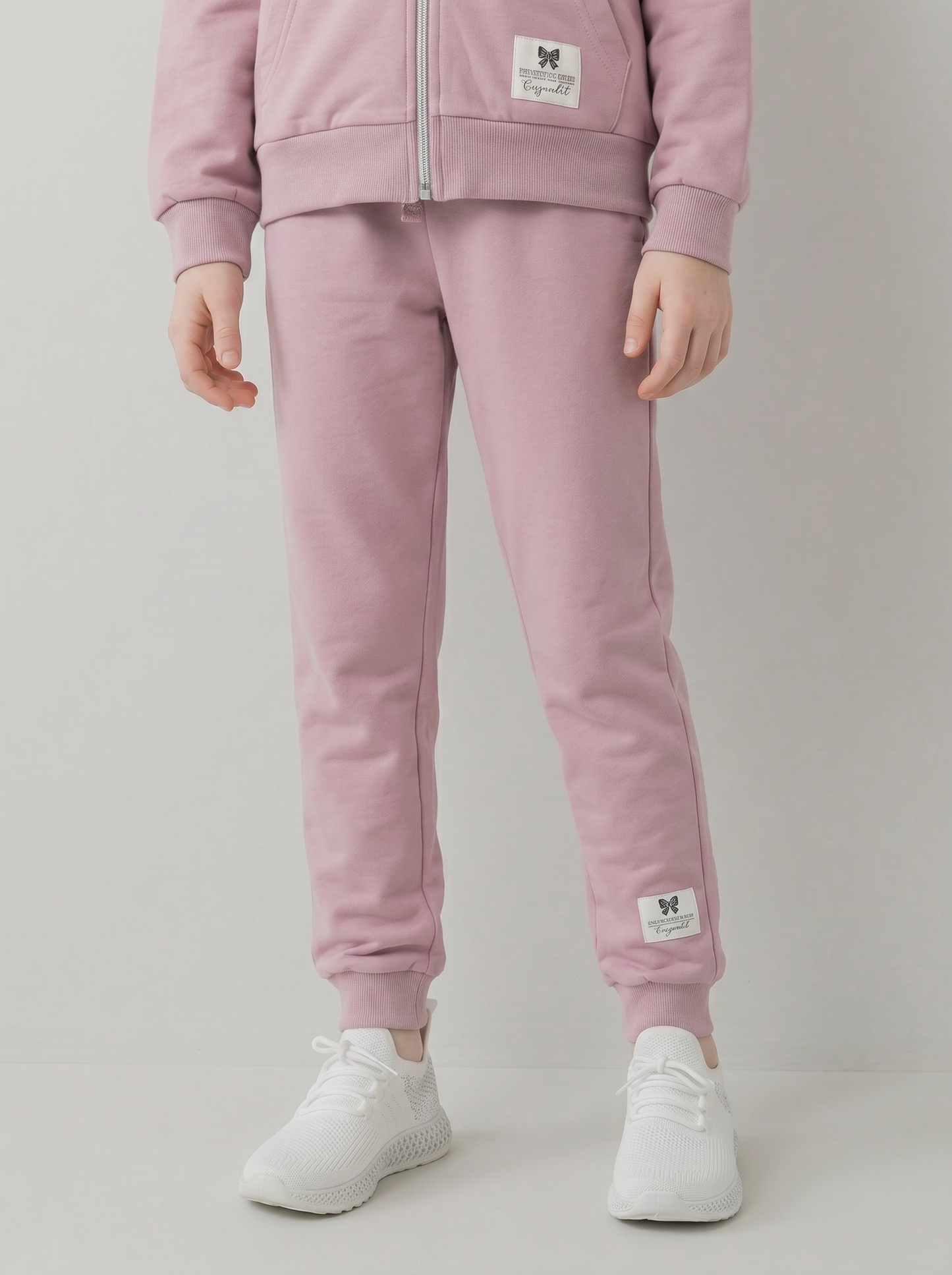 Jogger in felpa di cotone con elastico - Rosa polvere