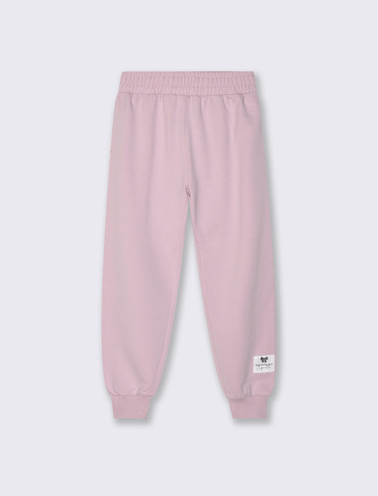 Jogger in felpa di cotone con elastico - Rosa polvere