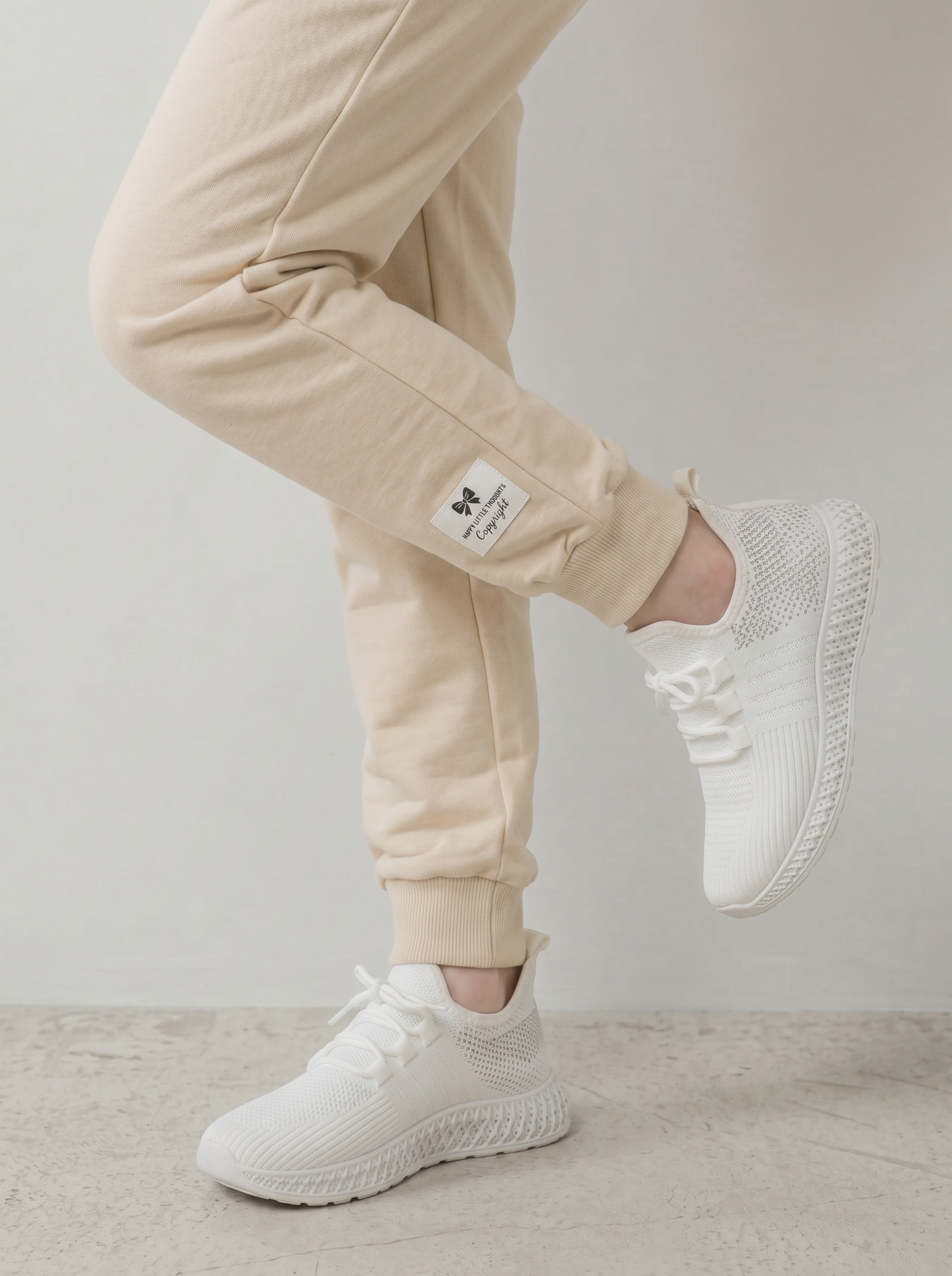 Cotton sweatshirt joggers with elastic waistband - Beige