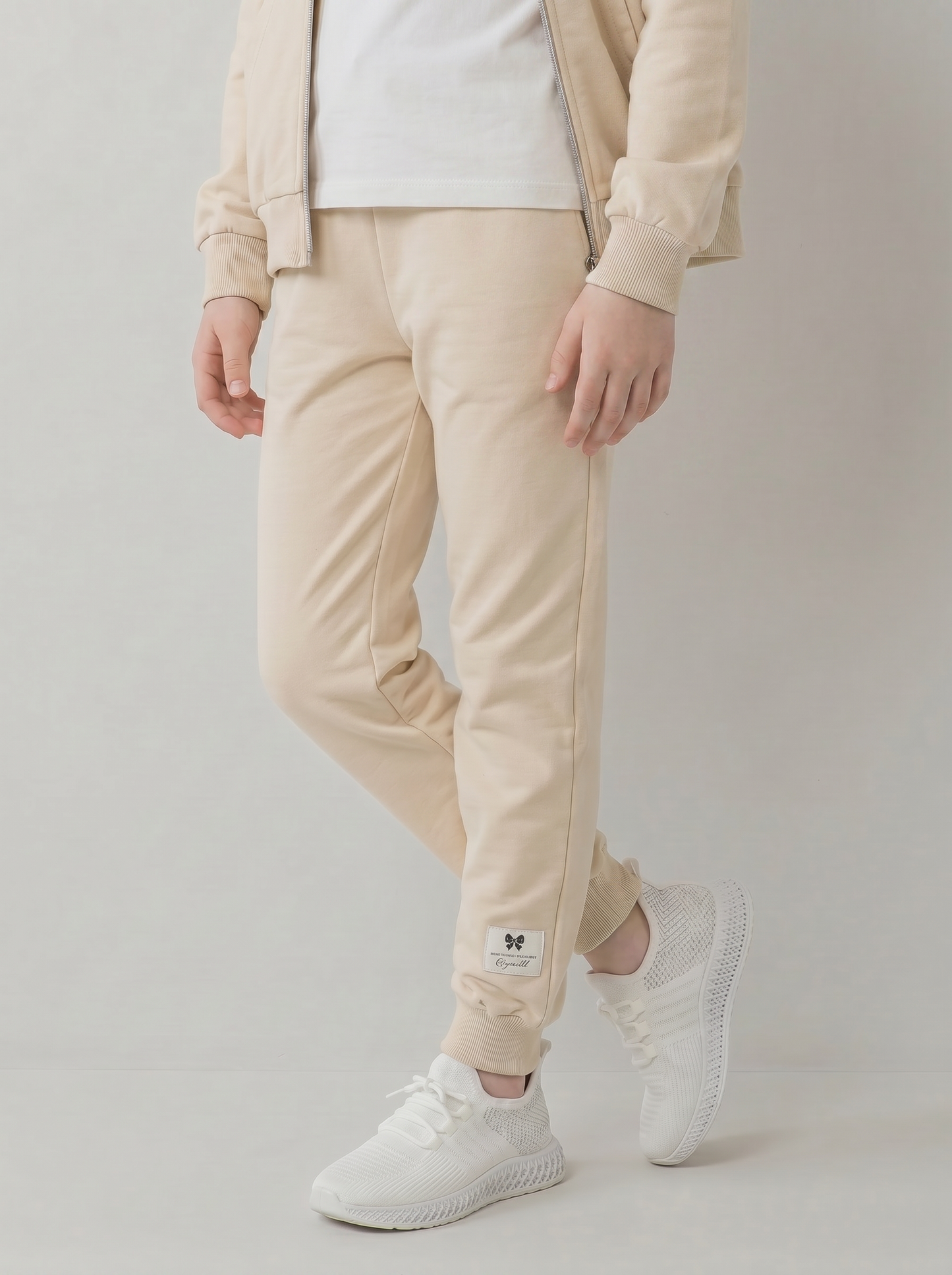 Cotton sweatshirt joggers with elastic waistband - Beige