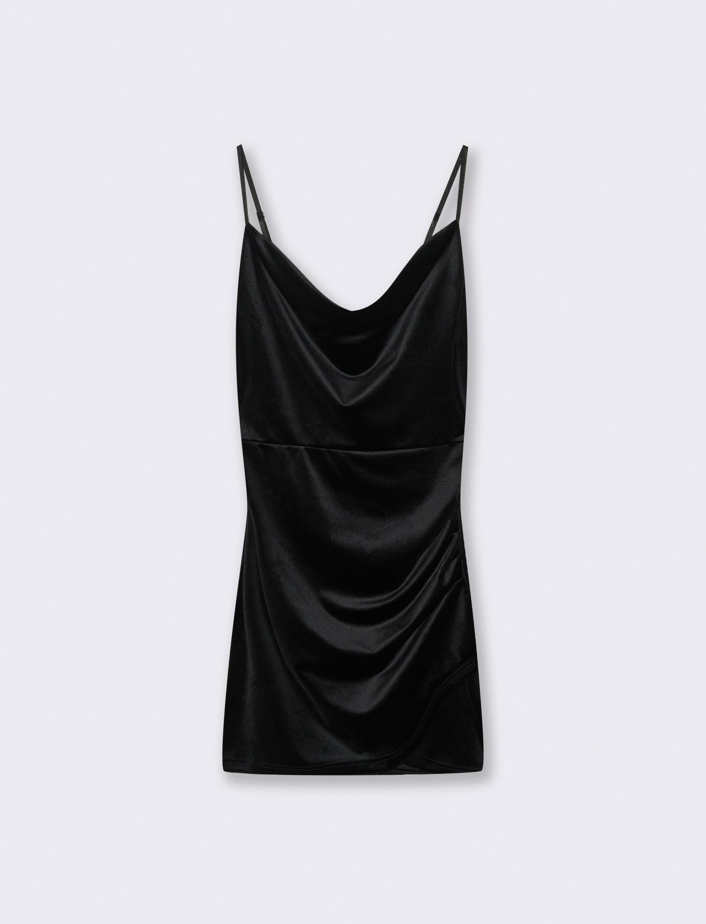 Vestito corto con arriccio sul fianco in tessuto ciniglia - Nero