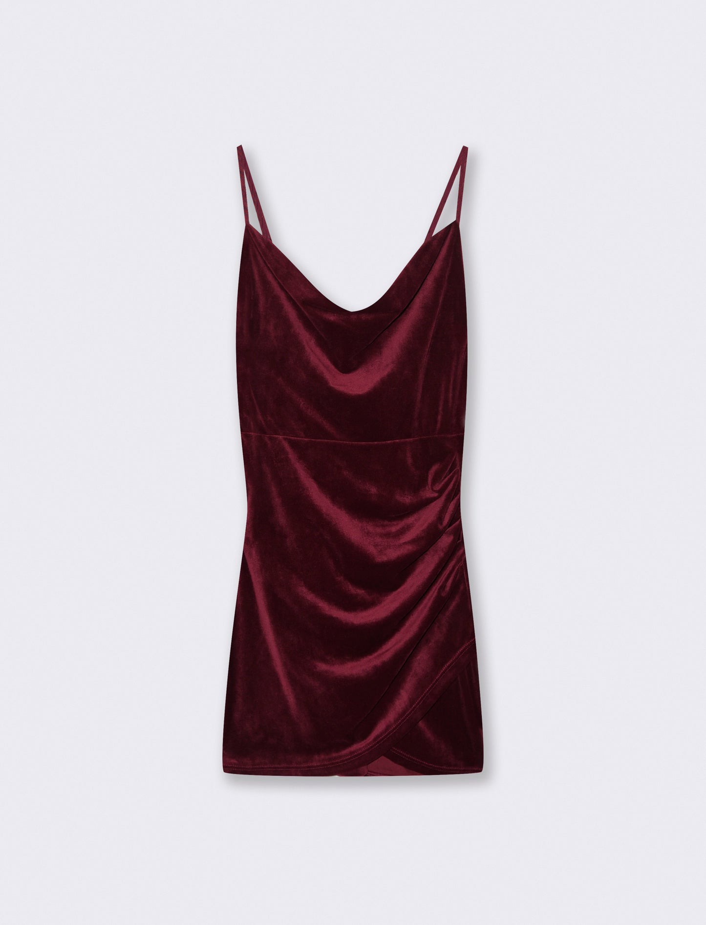 Vestito corto con arriccio sul fianco in tessuto ciniglia - Bordeaux