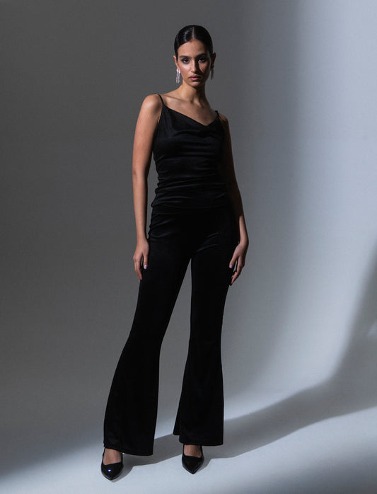 Pantalone zampa in ciniglia - Nero