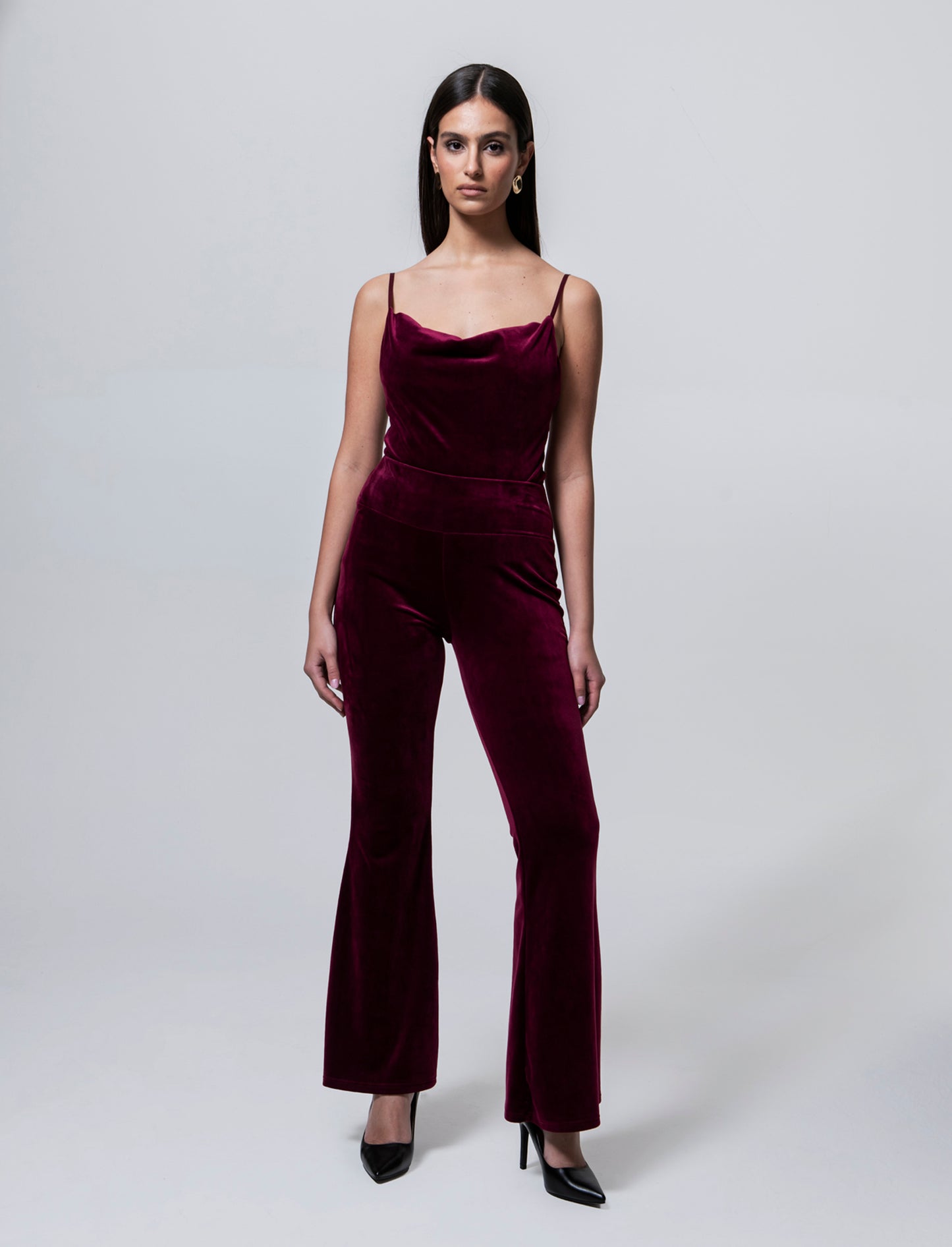 Pantalone zampa in ciniglia - Bordeaux