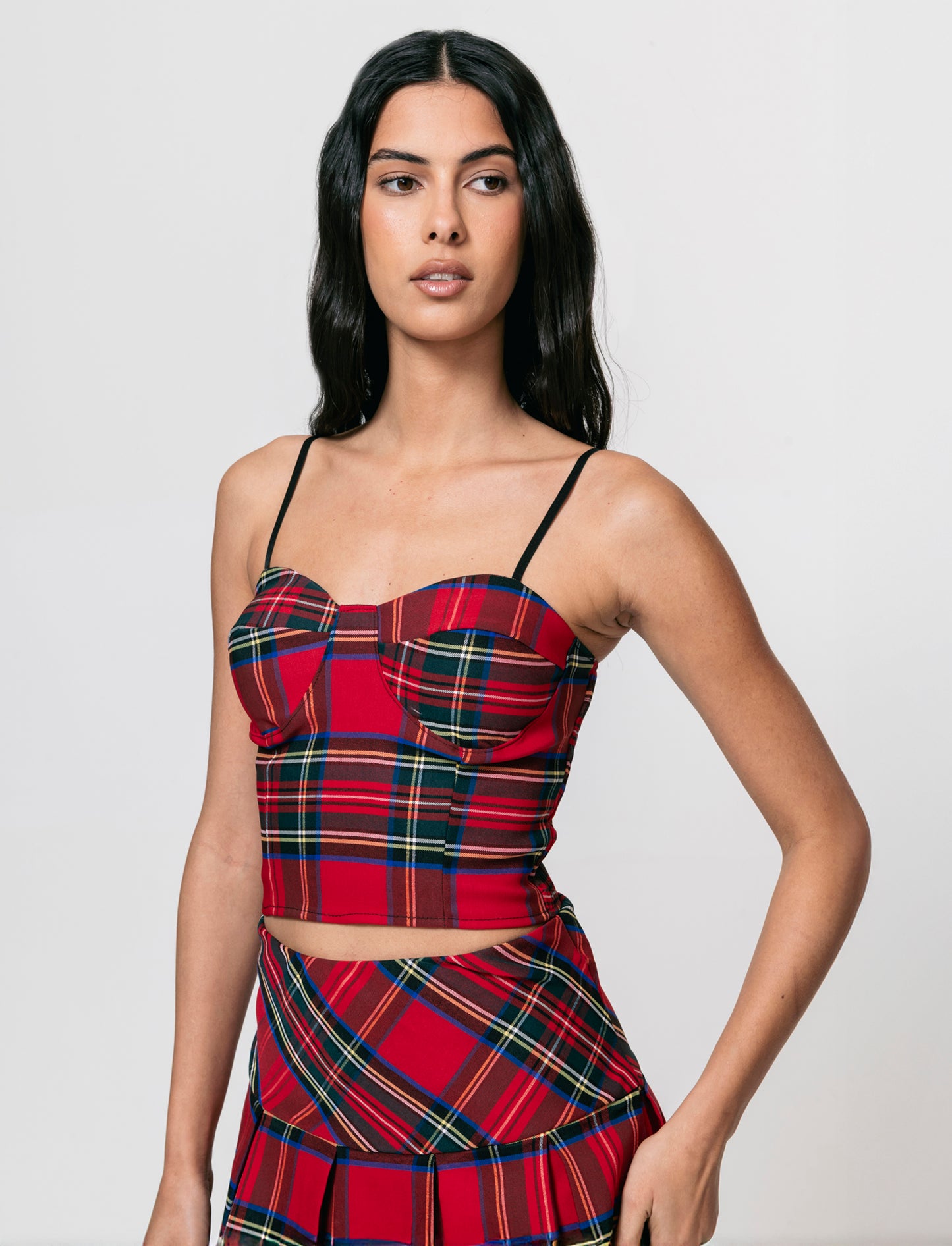 Top con coppe in tessuto quadro scozzese - Rosso