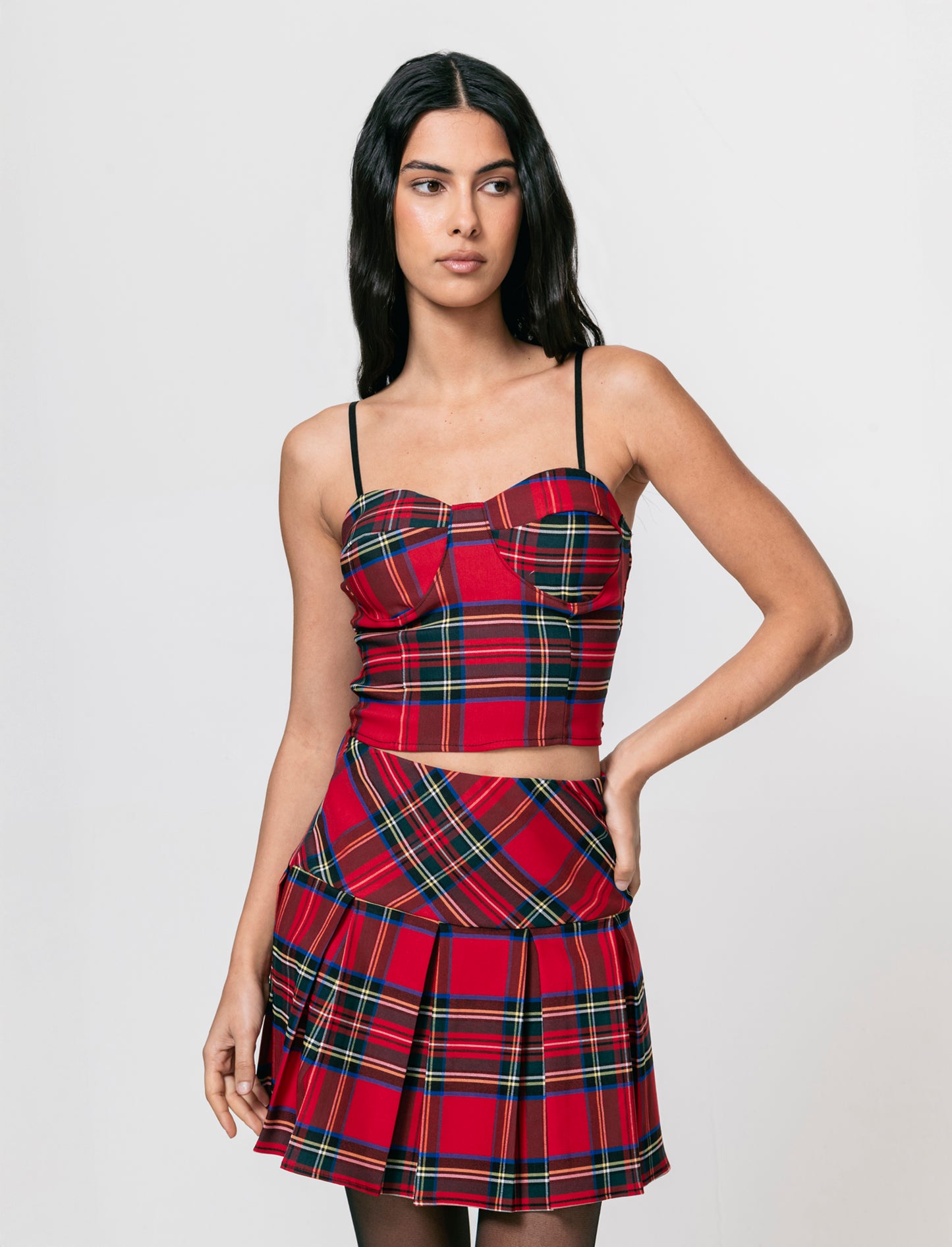 Top con coppe in tessuto quadro scozzese - Rosso