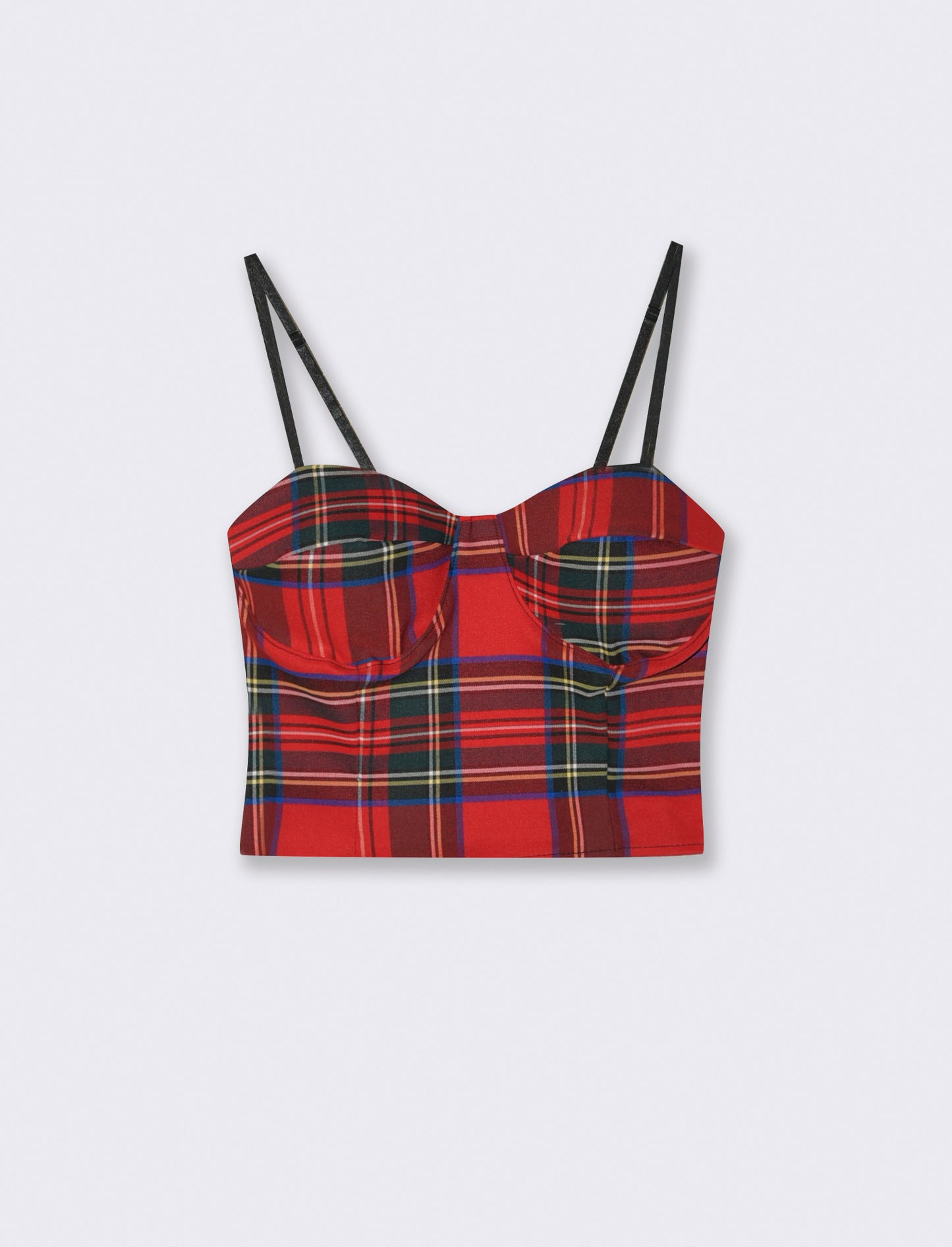 Top con coppe in tessuto quadro scozzese - Rosso