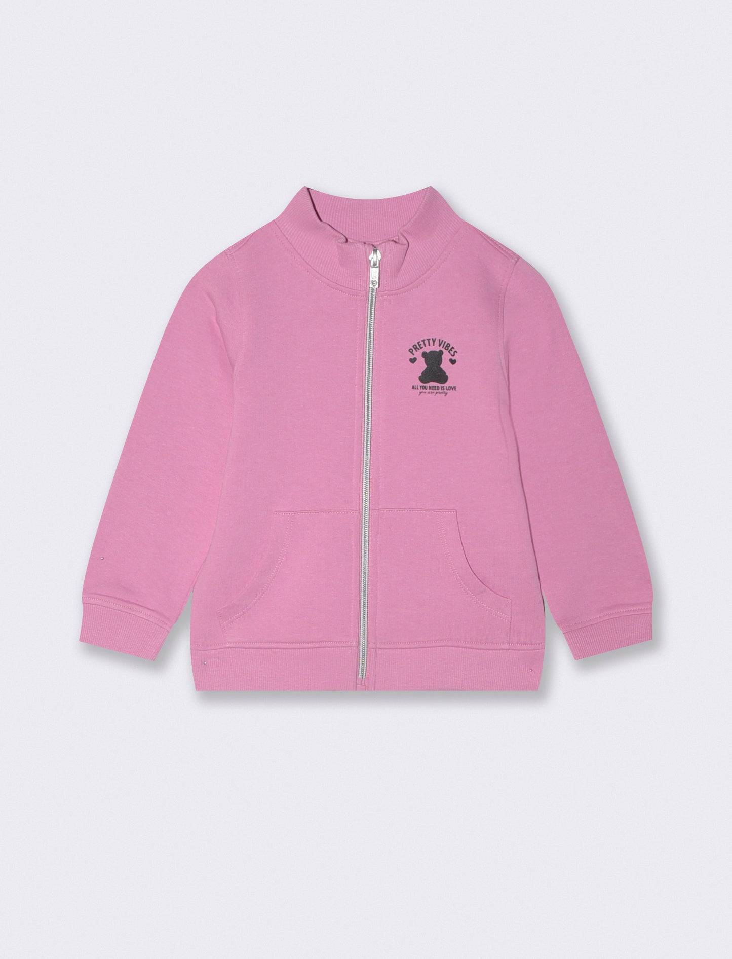 Cotton zip-up sweatshirt with high collar - Pink