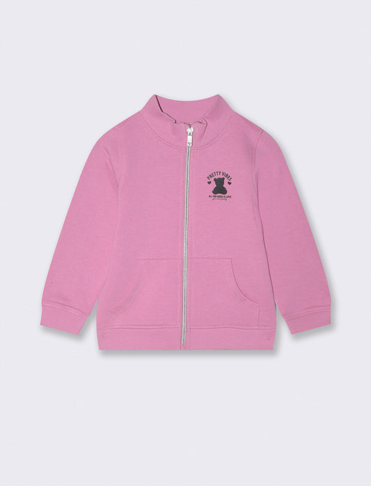 Felpa con zip e collo alto in cotone - Rosa candy