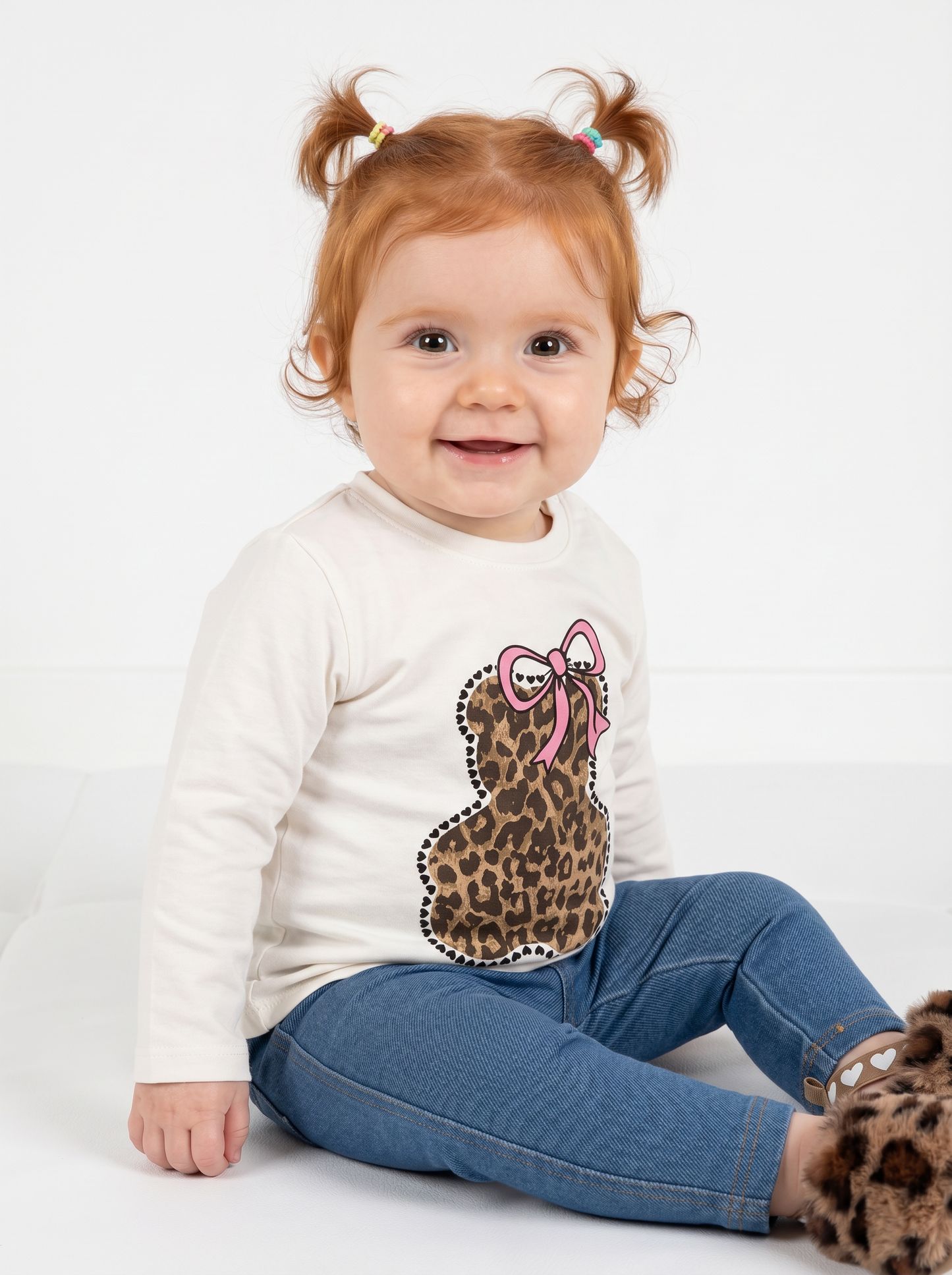 T-shirt manica lunga con stampa colorata - Bianco latte