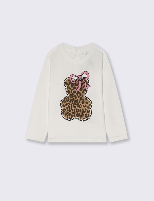 T-shirt manica lunga con stampa colorata - Bianco latte