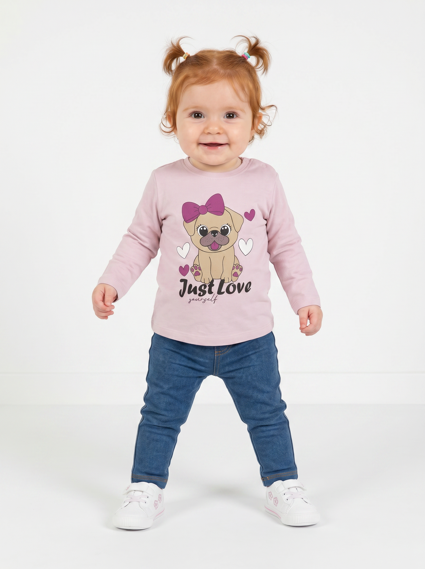 T-shirt manica lunga con stampa colorata - Rosa polvere
