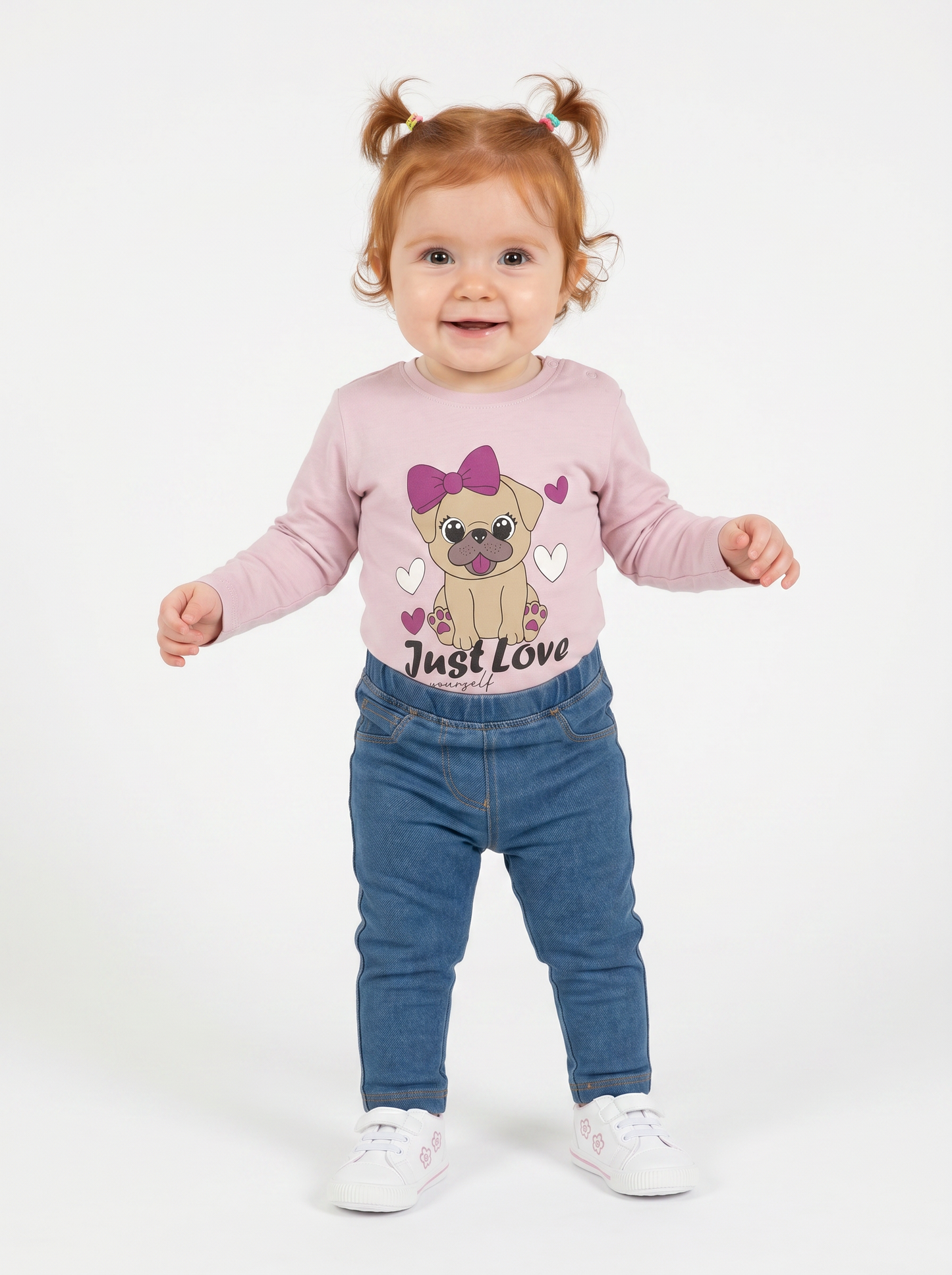T-shirt manica lunga con stampa colorata - Rosa polvere