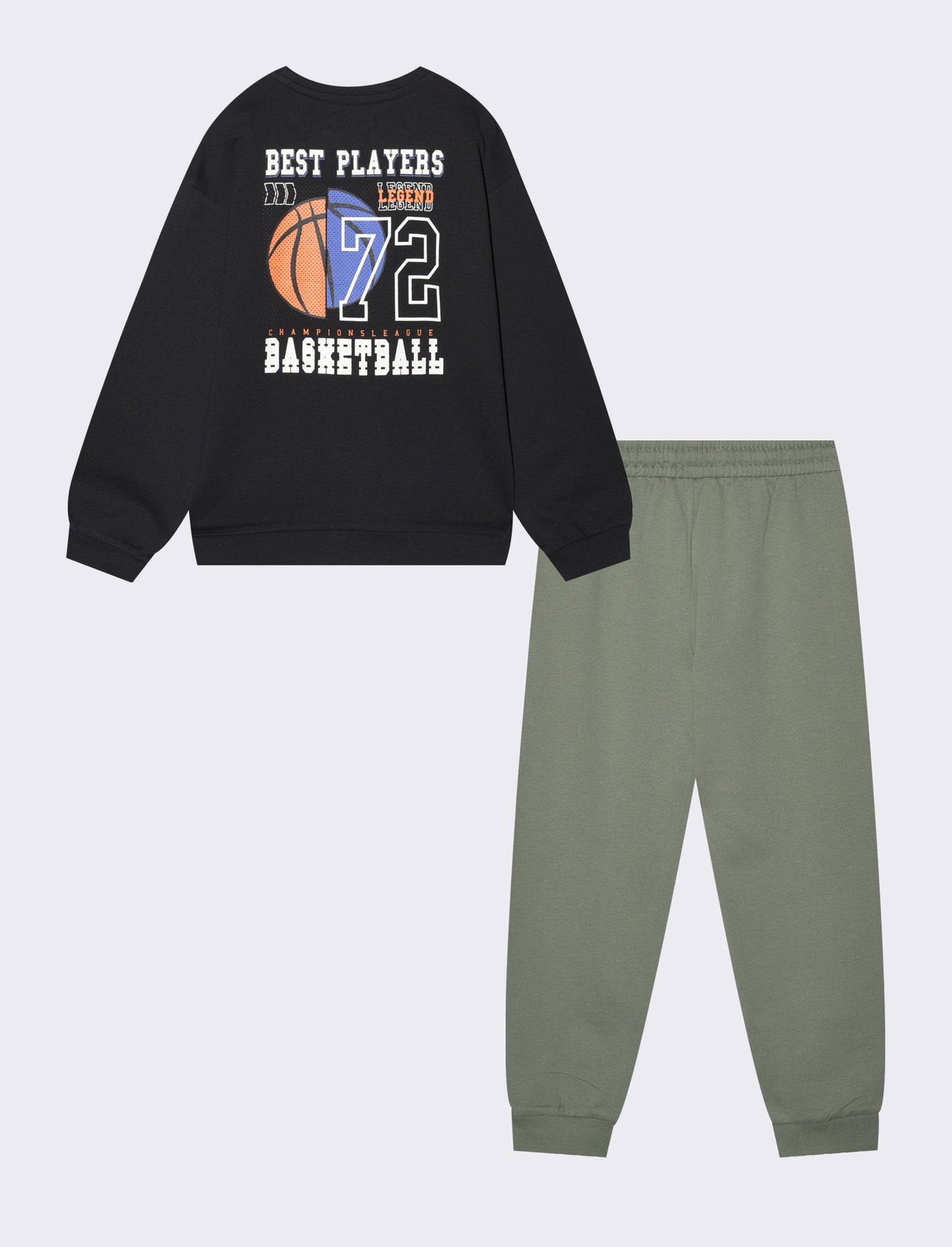 Colorful Cotton Two-Piece Sweat Suit - Black