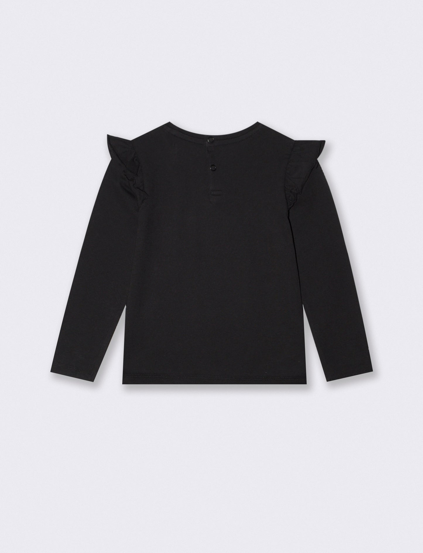 T-shirt a manica lunga con volant e stampa - Nero