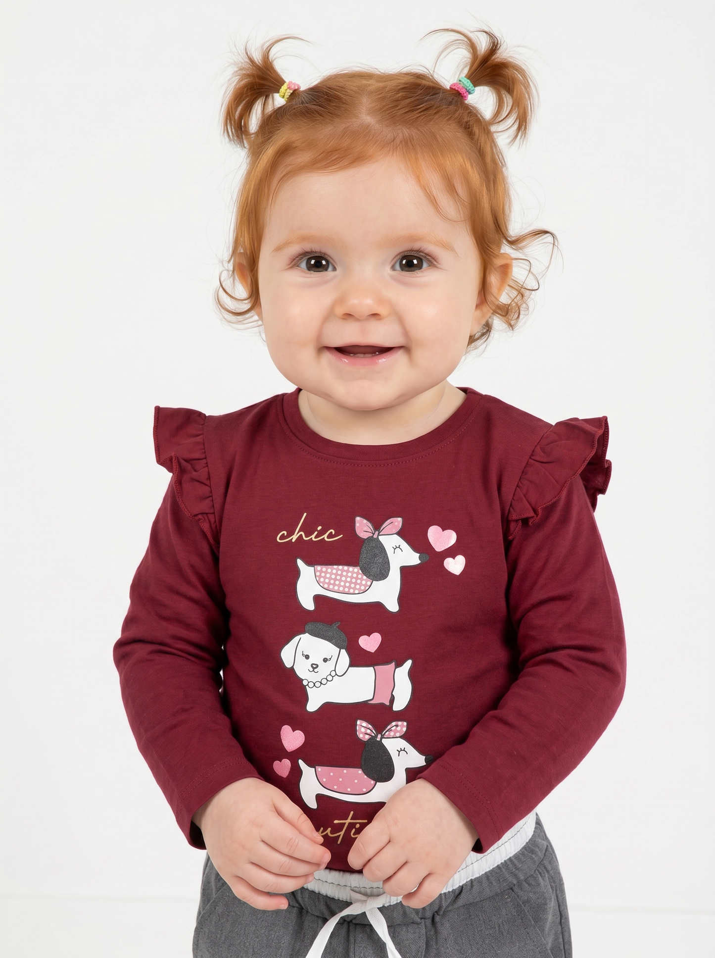 Long sleeve T-shirt with ruffles and print - Red