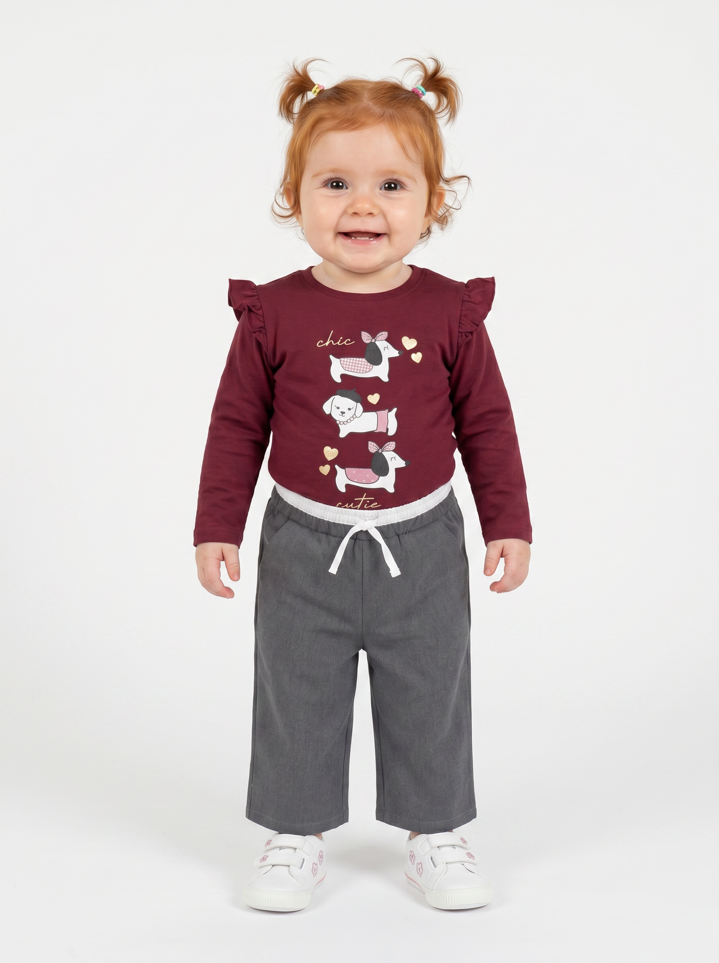 Long sleeve T-shirt with ruffles and print - Red