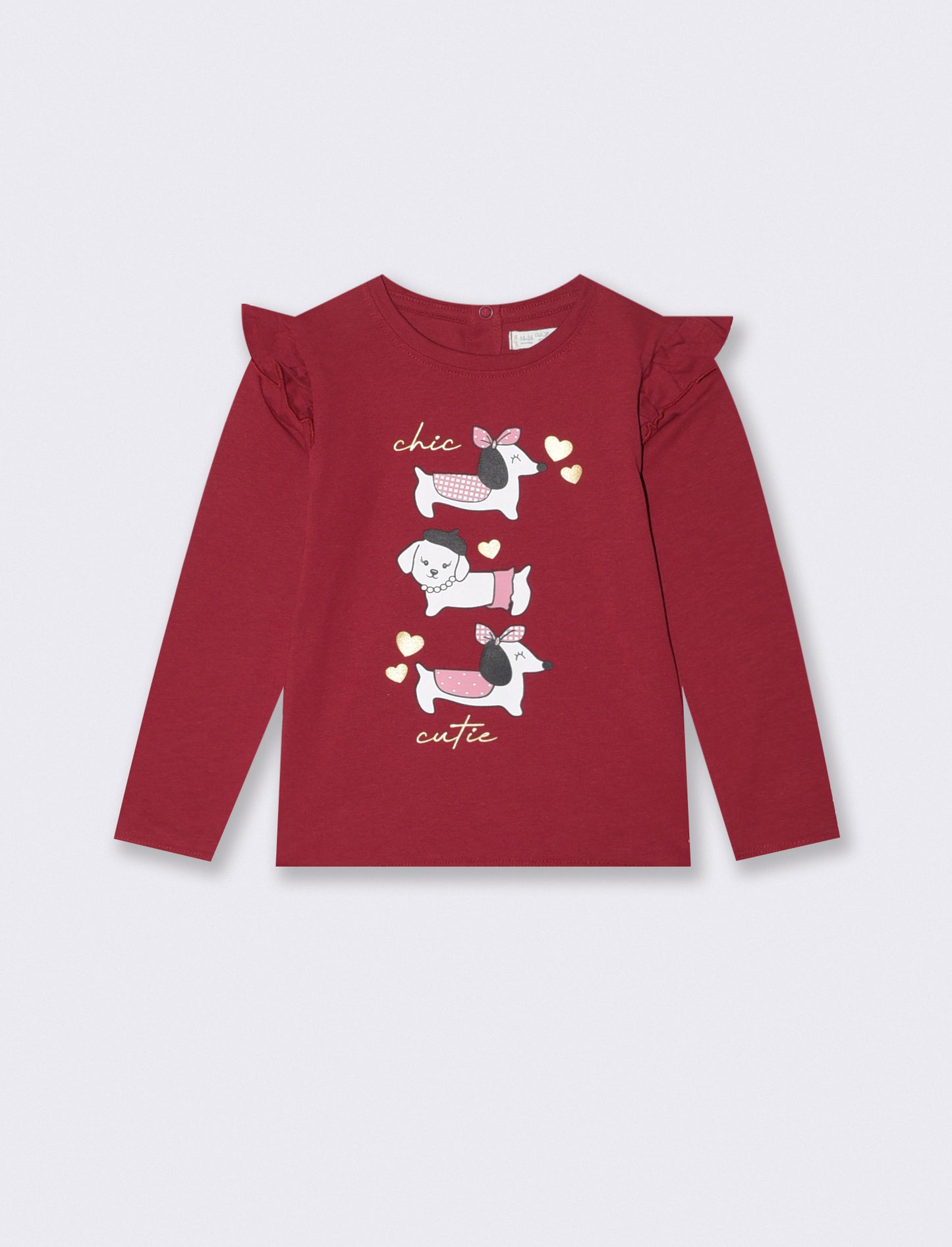 Long sleeve T-shirt with ruffles and print - Red