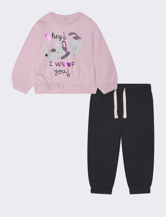 Completo felpa e pantaloni in cotone - Rosa polvere
