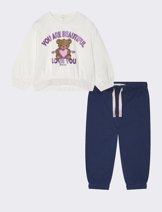 Completo felpa e pantaloni in cotone - Bianco latte