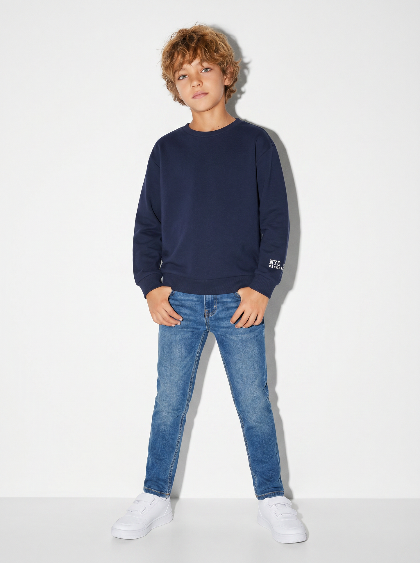 Cotton Crew Neck Sweatshirt for Leisure Time - Blue