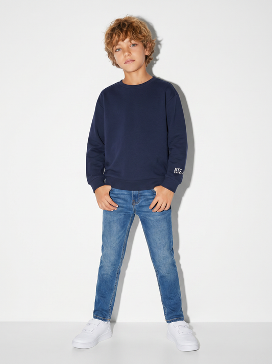 Cotton Crew Neck Sweatshirt for Leisure Time - Blue