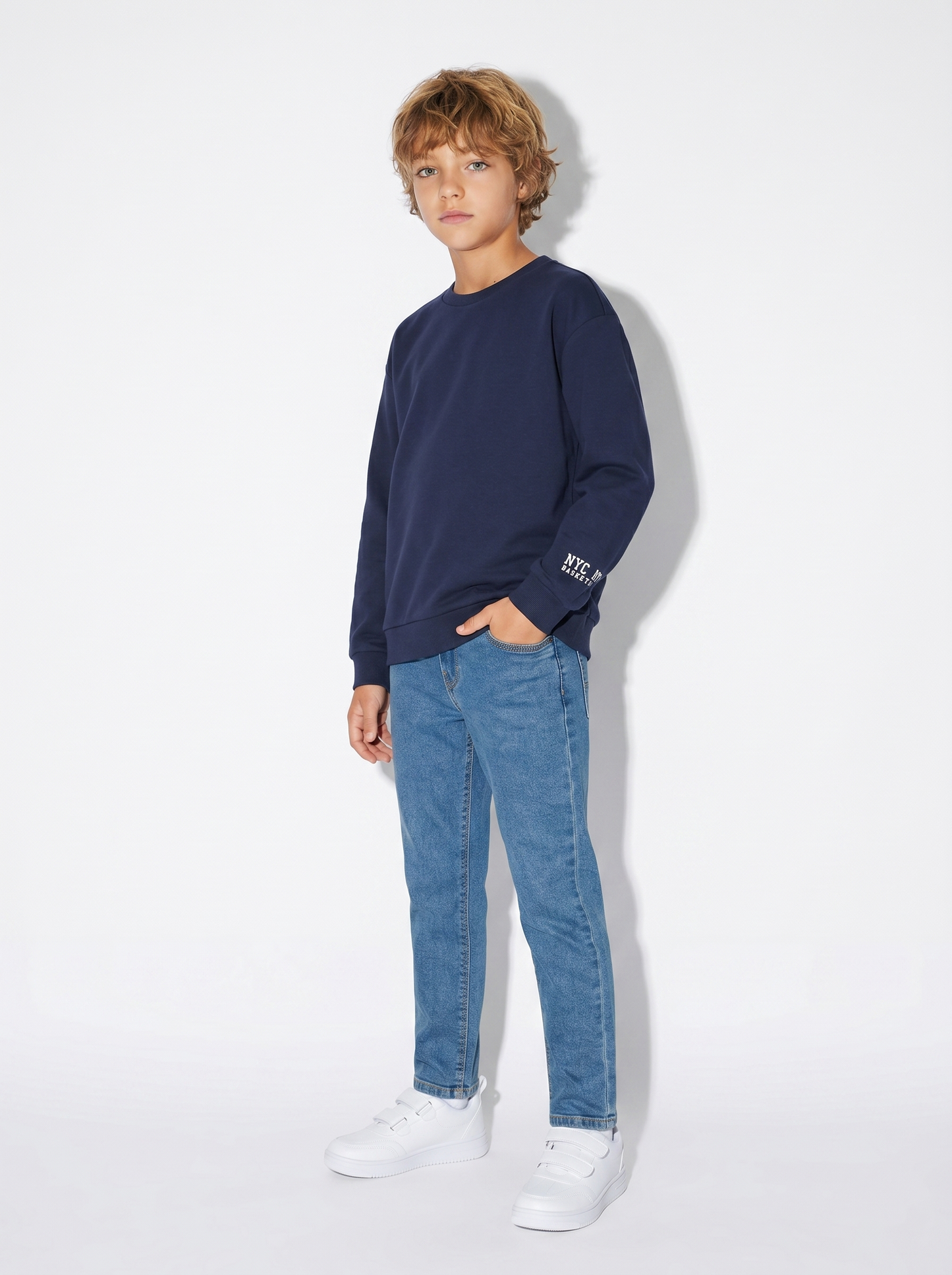 Cotton Crew Neck Sweatshirt for Leisure Time - Blue