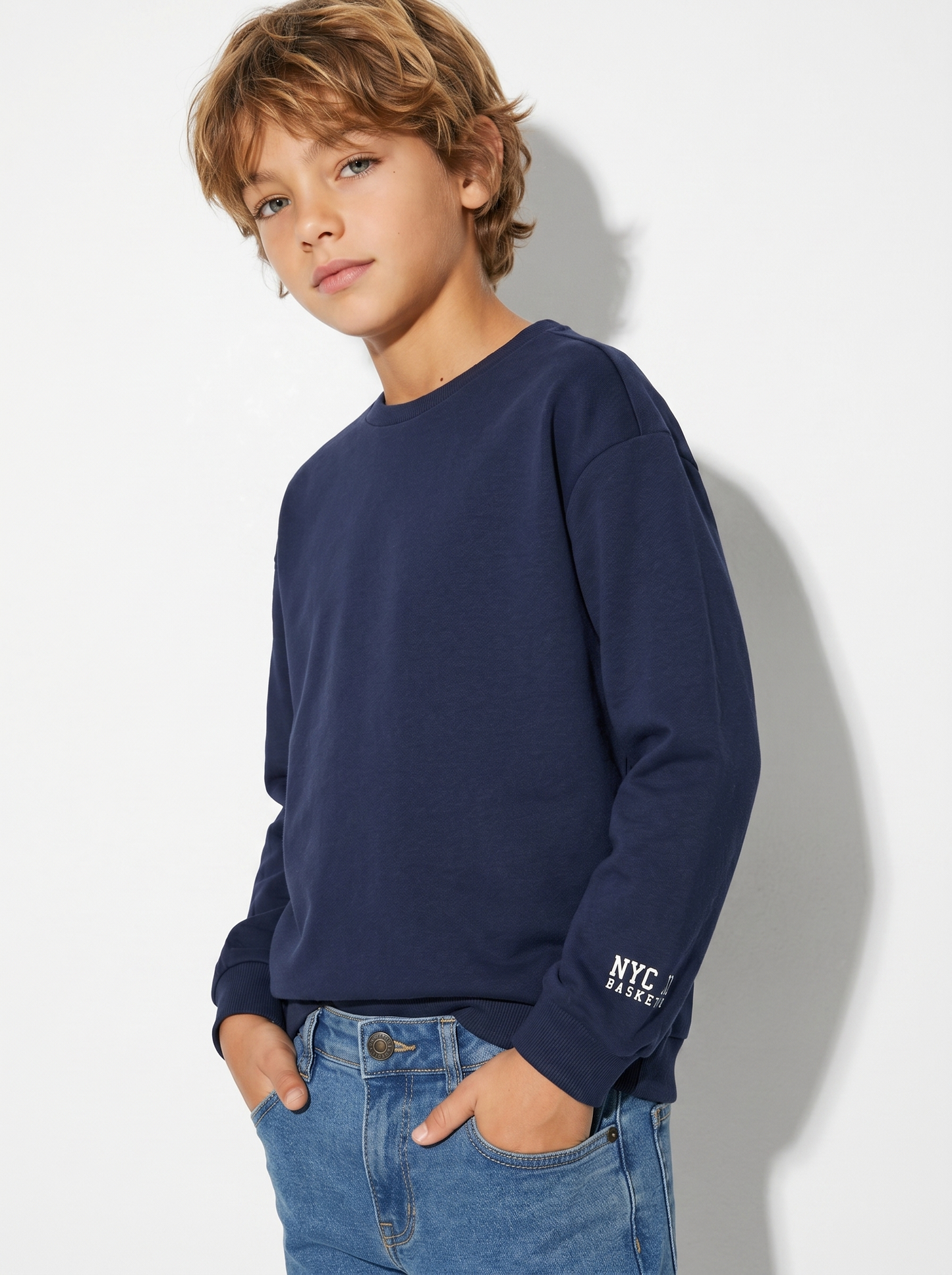 Cotton Crew Neck Sweatshirt for Leisure Time - Blue
