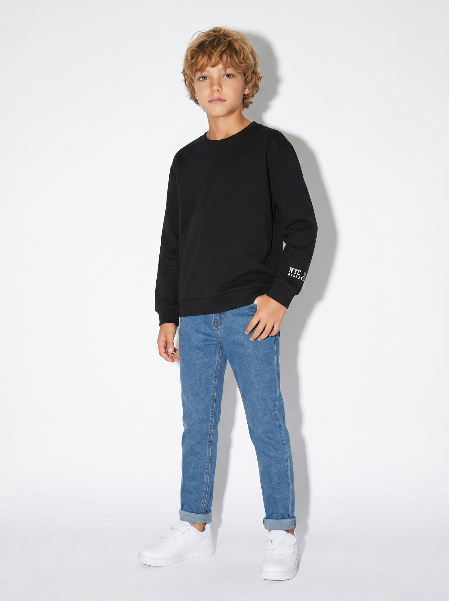 Cotton Crew Neck Sweatshirt for Leisure Time - Black