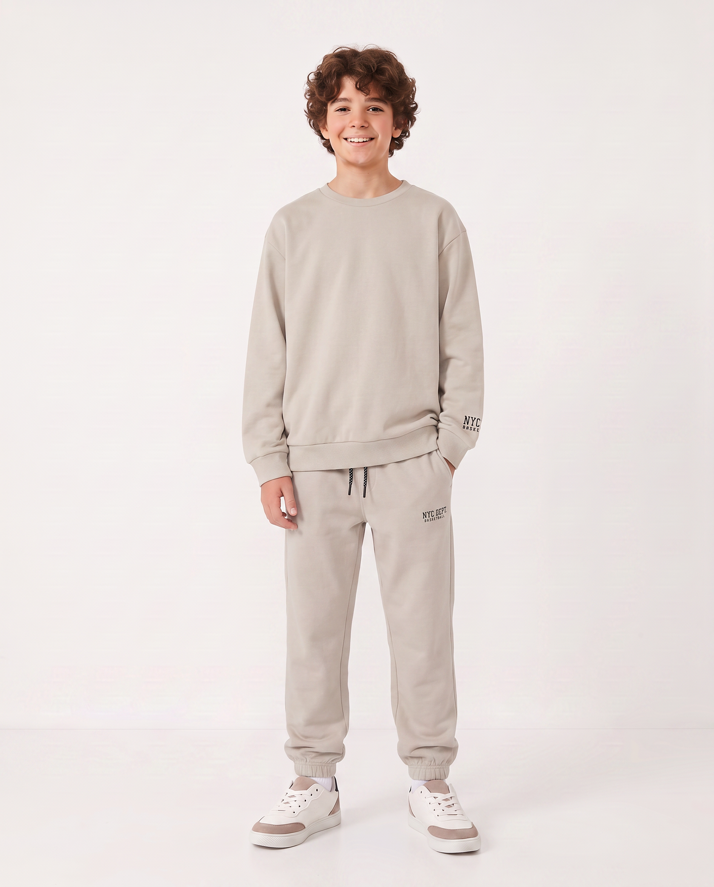Felpa girocollo in cotone per il tempo libero - Beige