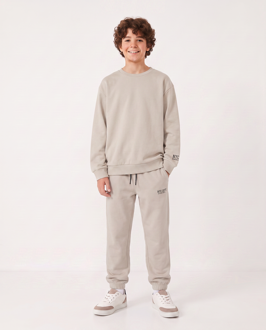 Felpa girocollo in cotone per il tempo libero - Beige