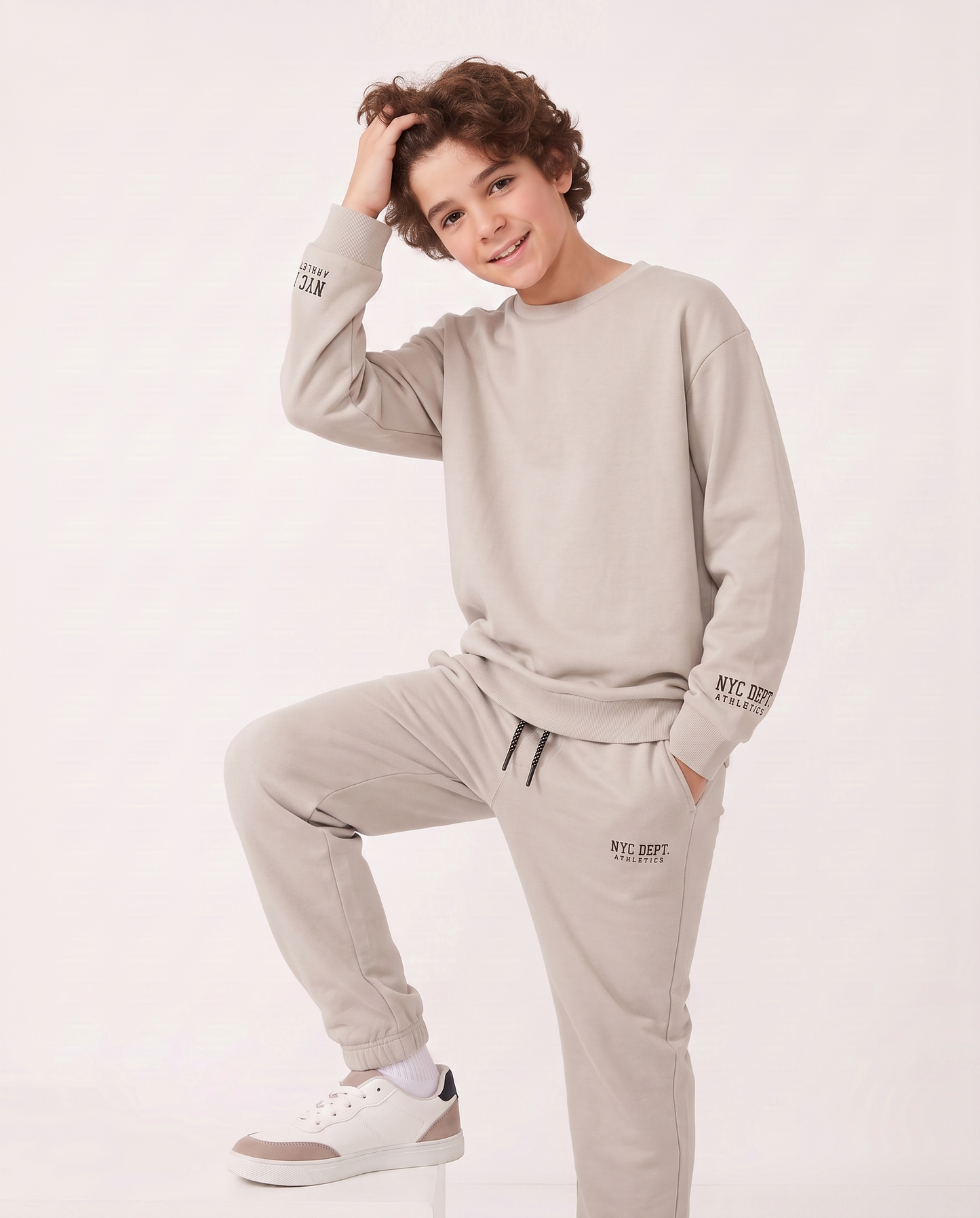 Felpa girocollo in cotone per il tempo libero - Beige