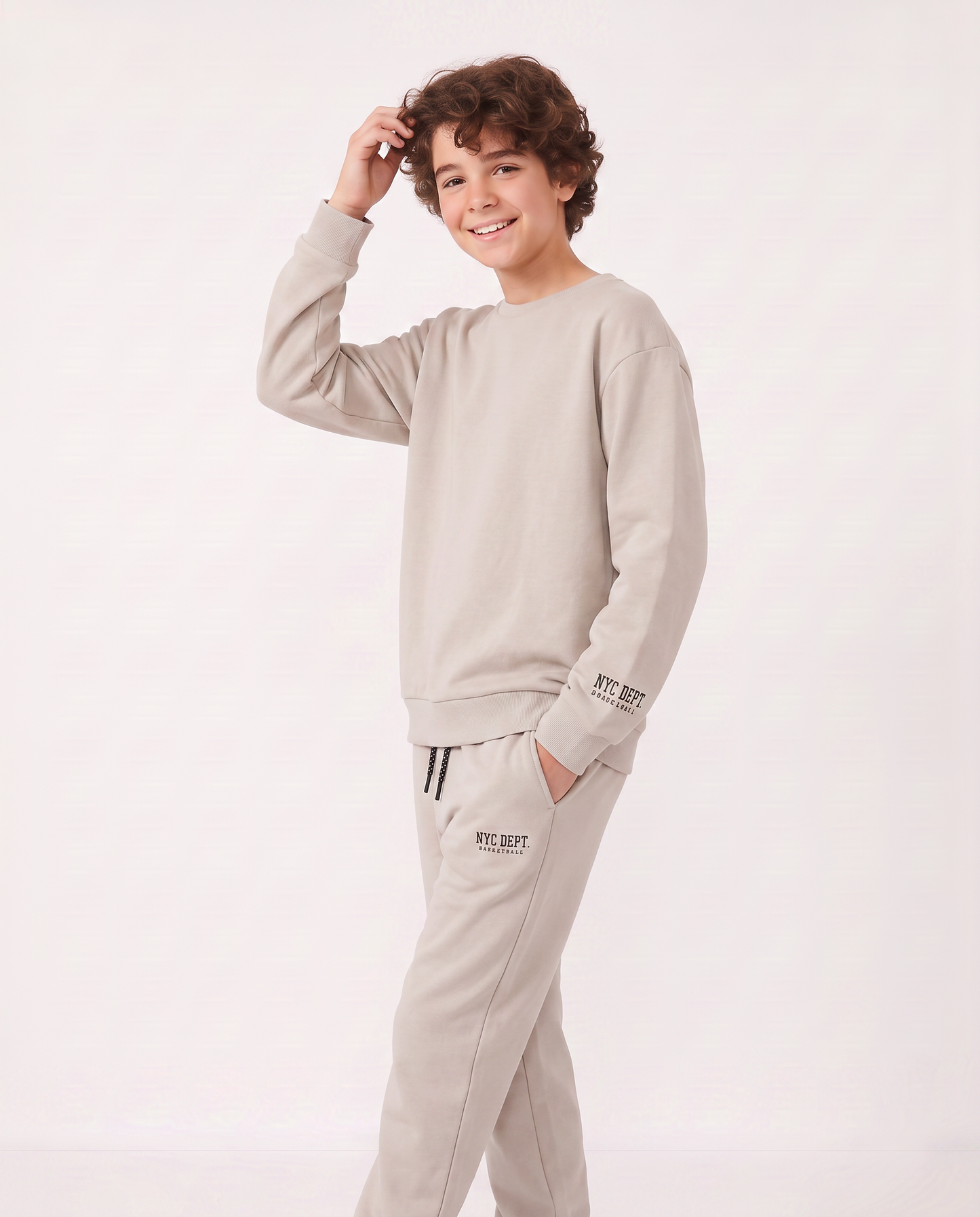 Felpa girocollo in cotone per il tempo libero - Beige