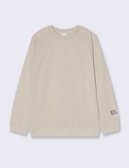 Felpa girocollo in cotone per il tempo libero - Beige