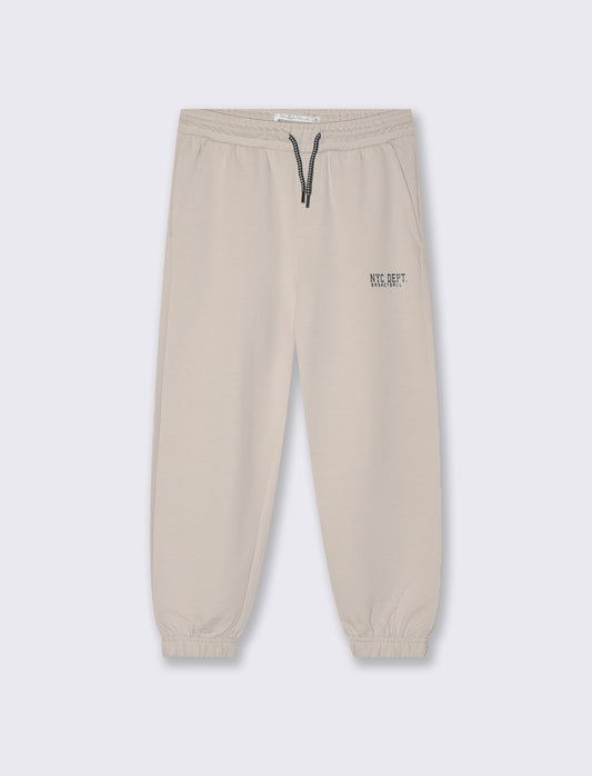 Jogger in felpa con coulisse e patch - Beige