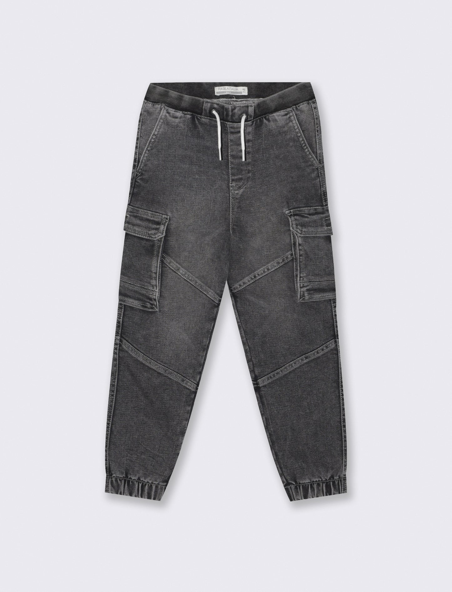 Jogging in denim con tasconi cargo - Grigio