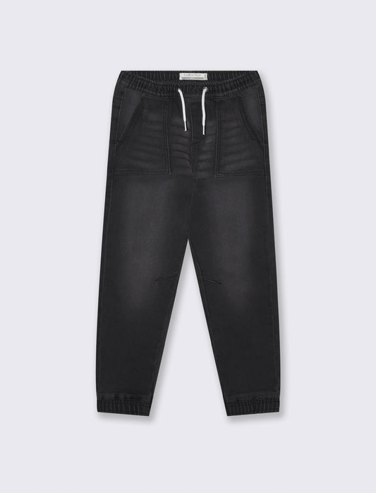 Jogging in denim with elasticated waistband - Black
